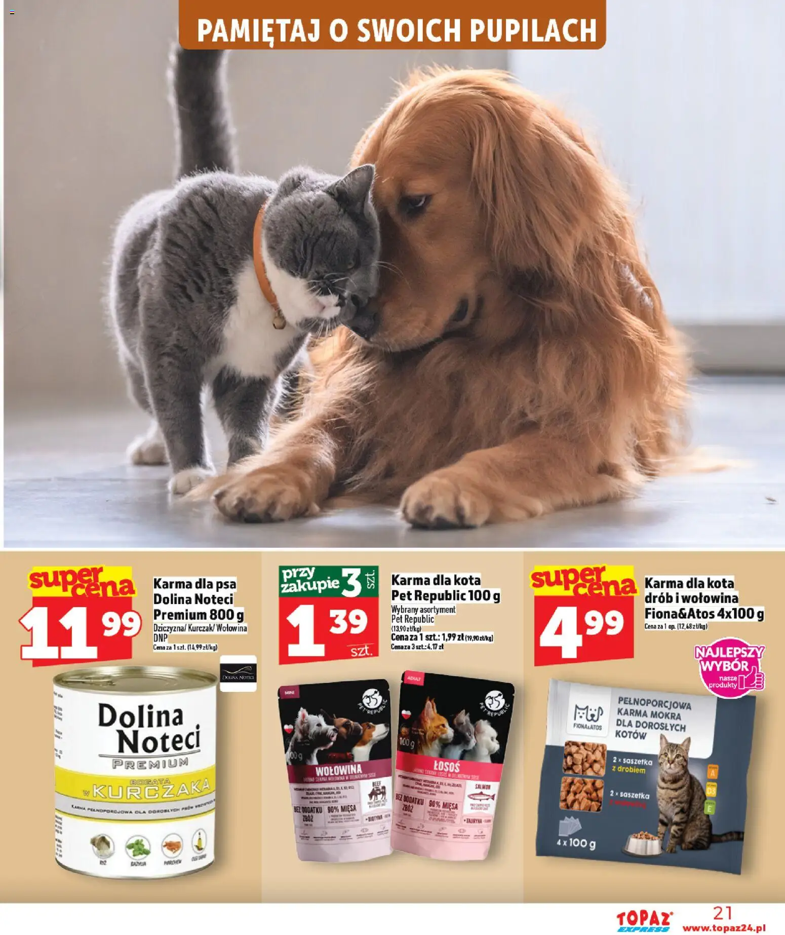 Topaz Gazetka - Express od 22.01.2026 | Strona: 21 | Produkty: Łosoś, Karma dla kota, Karma dla psa, Wołowina