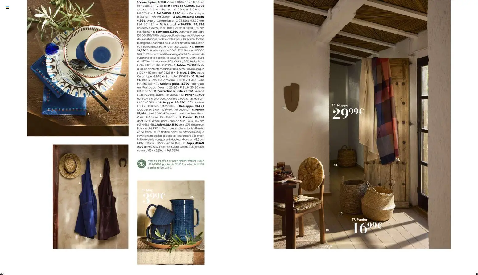 {H1} | Page: 16 | Produits: Coton, Bol, Chaise, Nappe