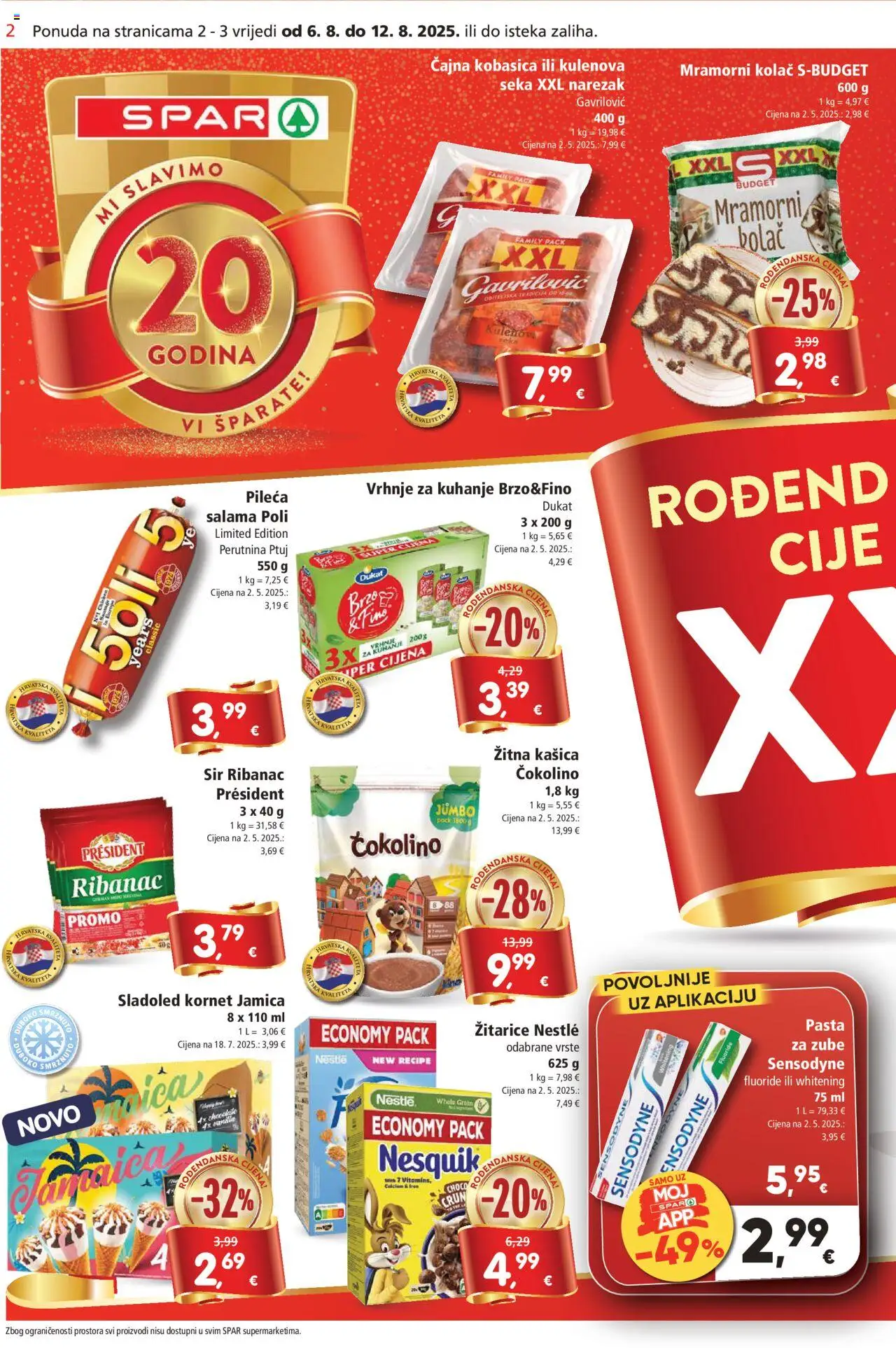 Spar katalog | vrijedi od 06.08.2025 | Stranica: 2 | Proizvodi: Žitarice, Sladoled, Kobasica, Pasta