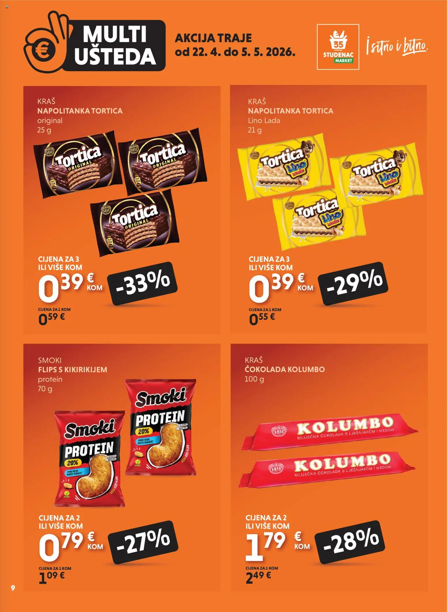 Studenac katalog | vrijedi od 22.04.2026 | Stranica: 9 | Proizvodi: Flips, Lino Lada, Čokolada