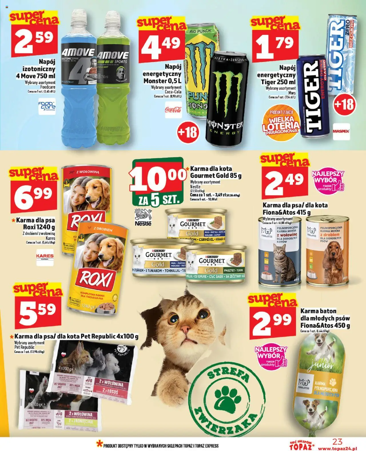 Topaz Gazetka - Ceny małe na stałe od 28.08.2025 | Strona: 23 | Produkty: Baton, Karma dla kota, Karma dla psa, Wołowina