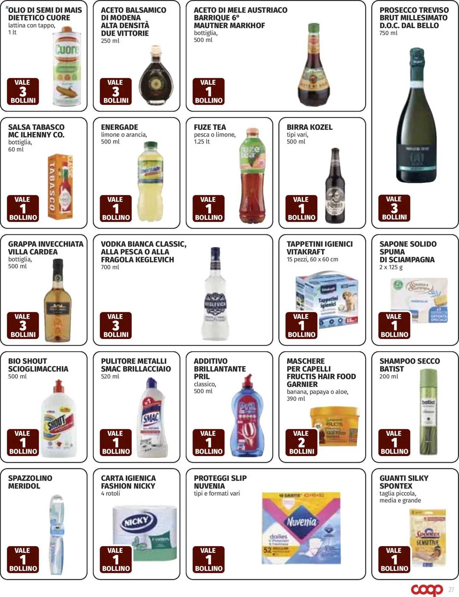 Volantino COOP del 12.03.2026 | Pagina: 27 | Prodotti: Carta igienica, Spazzolino, Pesca, Aceto