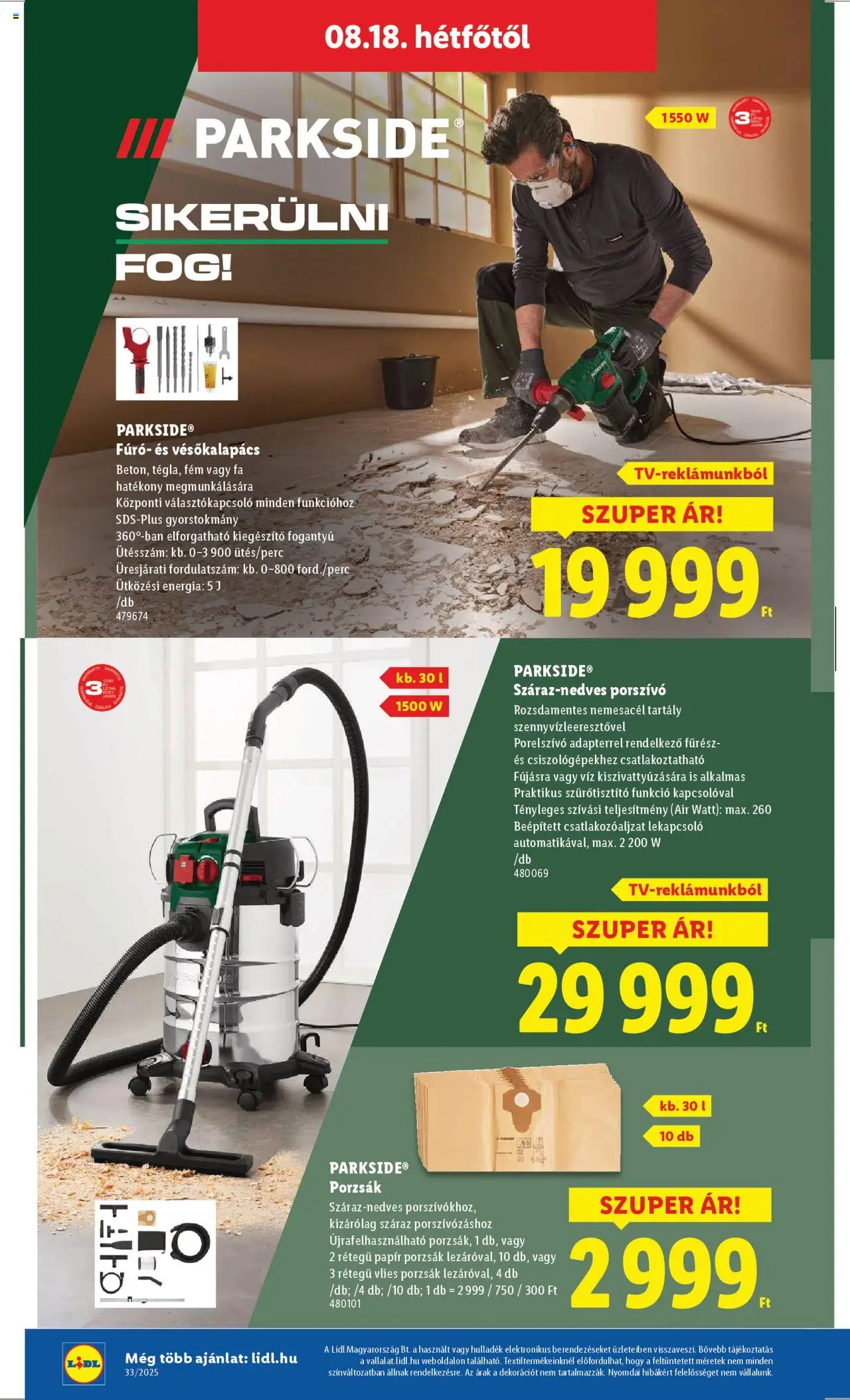 Lidl akciós ujság - amely érvényes a következő dátumtól: 14.08.2025 | Oldal: 46 | Termékek: Parkside, Porszívó