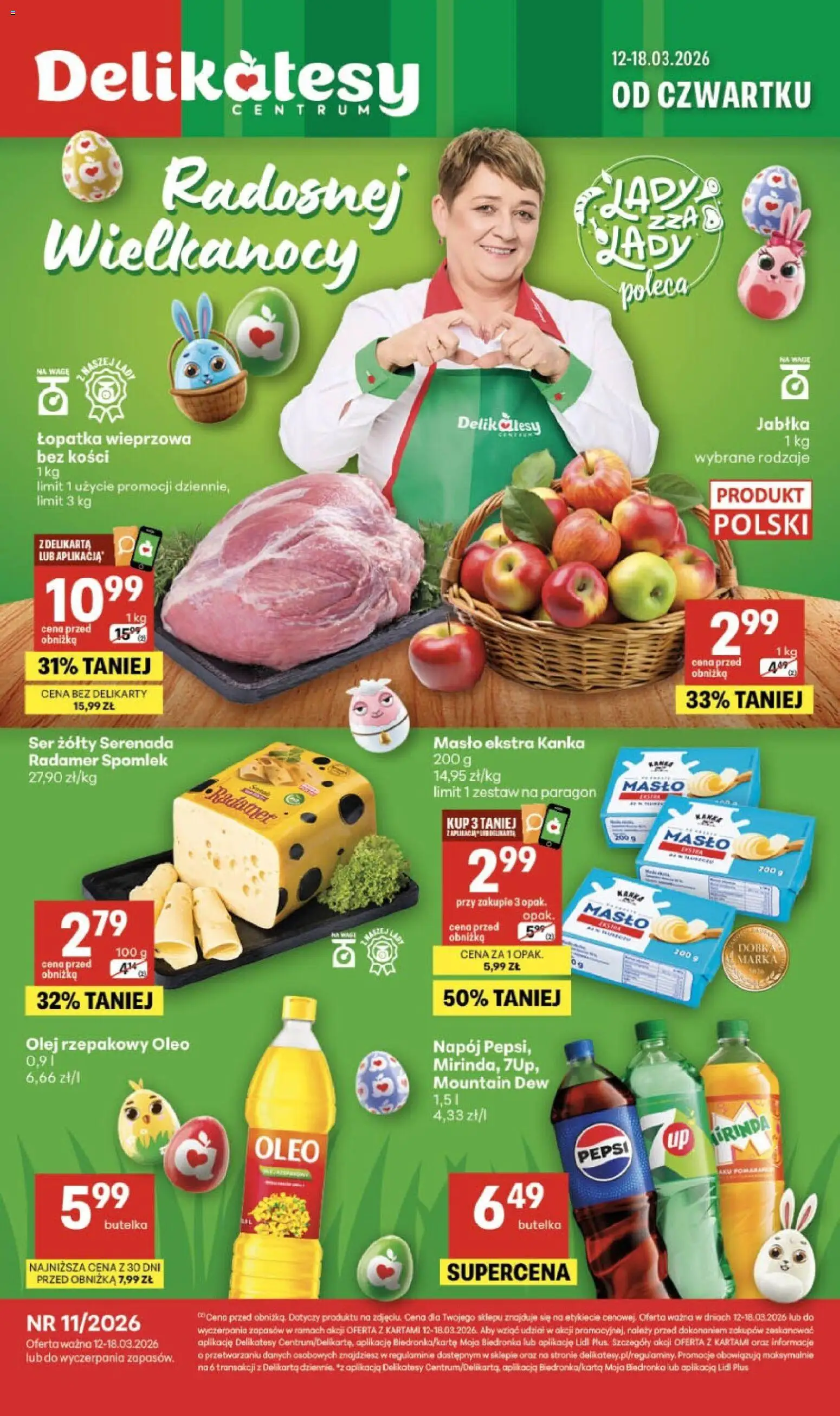 Delikatesy Centrum gazetka od 12.03.2026 | Strona: 1 | Produkty: Pepsi, Masło, Olej, Jabłka