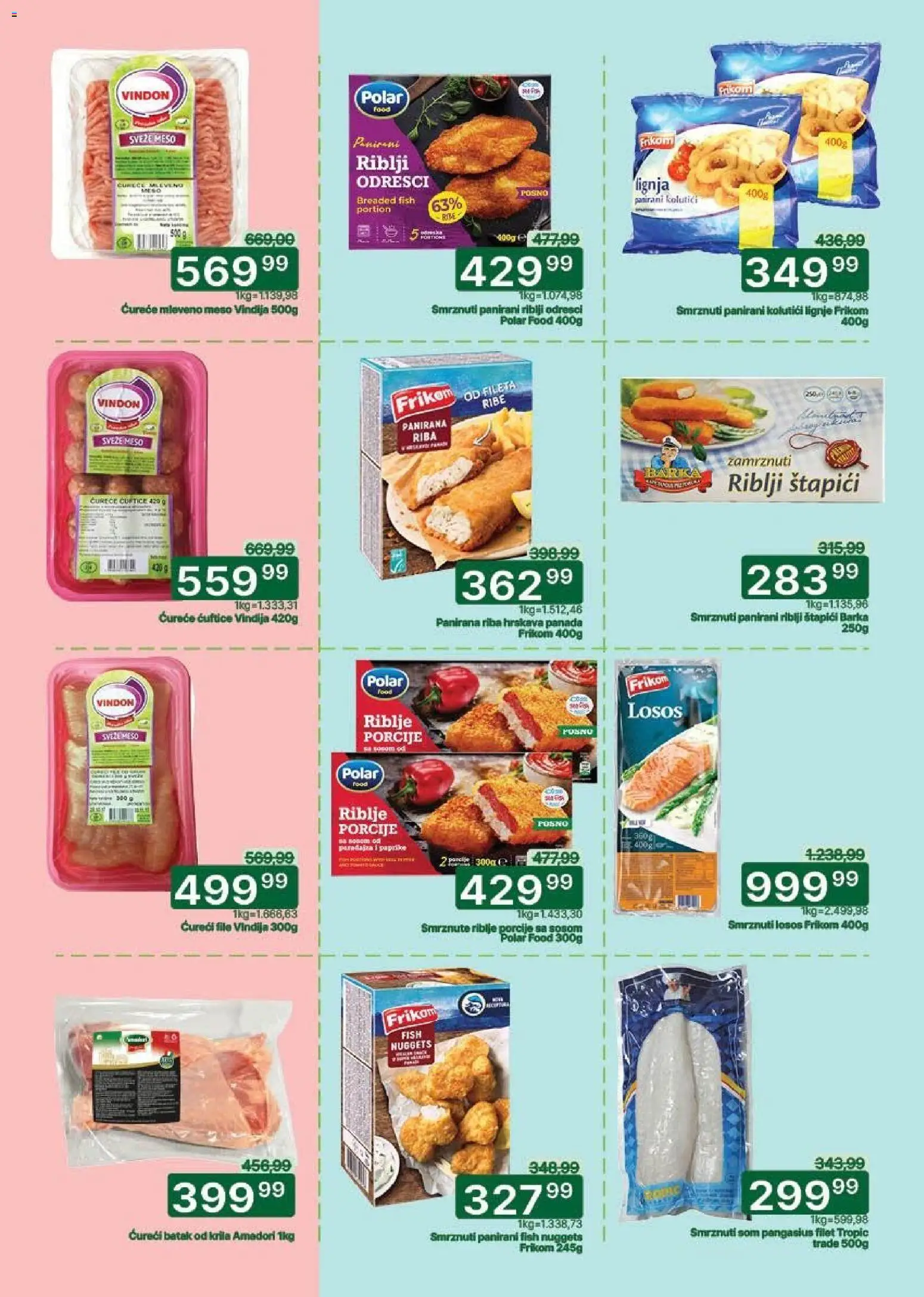 Univerexport katalog - važi od 05.01.2026 | Strana: 3 | Proizvode: Mleveno meso, Riblji štapići, Losos, Riba