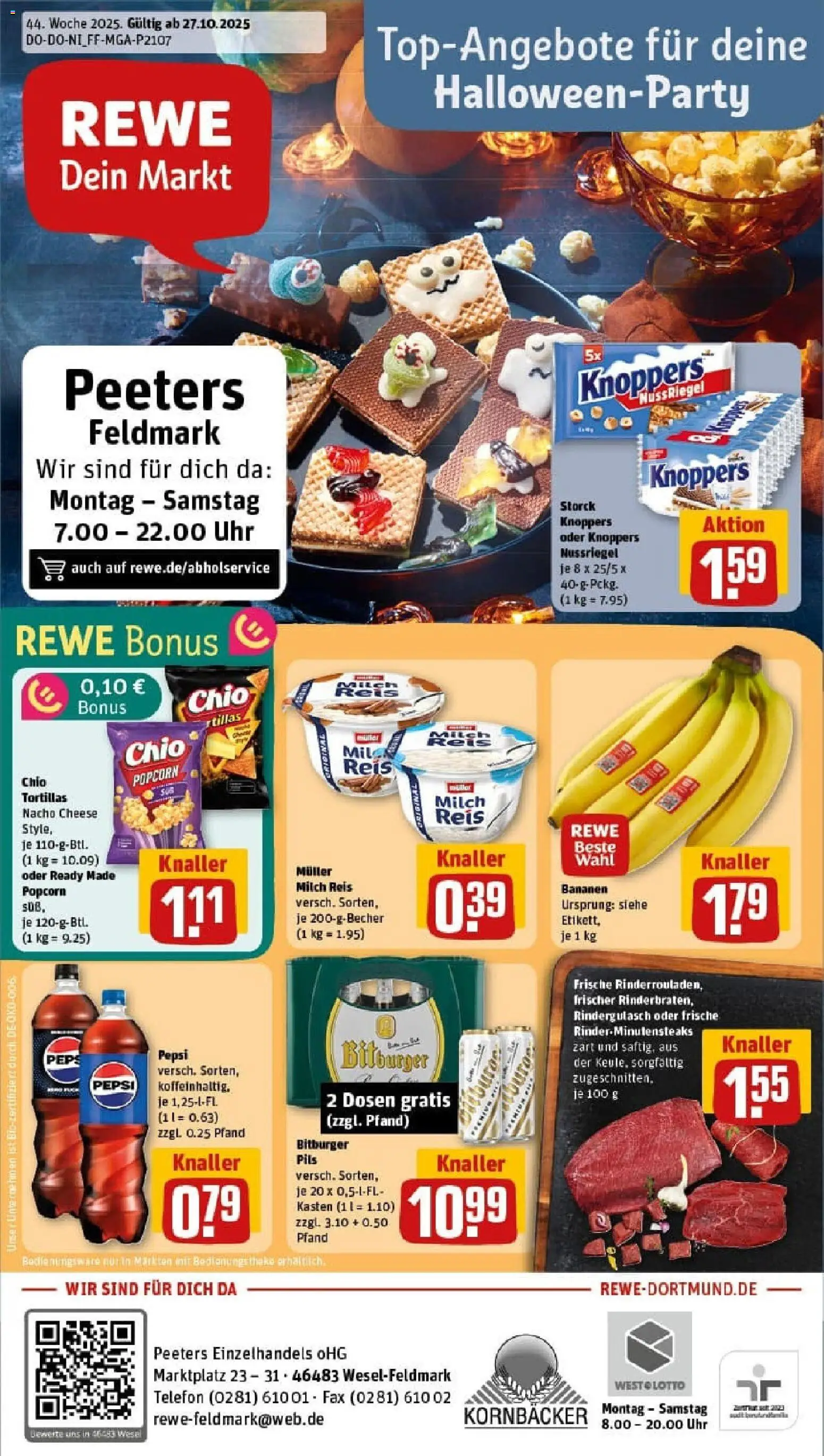 Rewe prospekt Wesel	 – gültig ab 26.10.2025 | Seite: 1 | Produkte: Pils, Knoppers, Pepsi, Reis