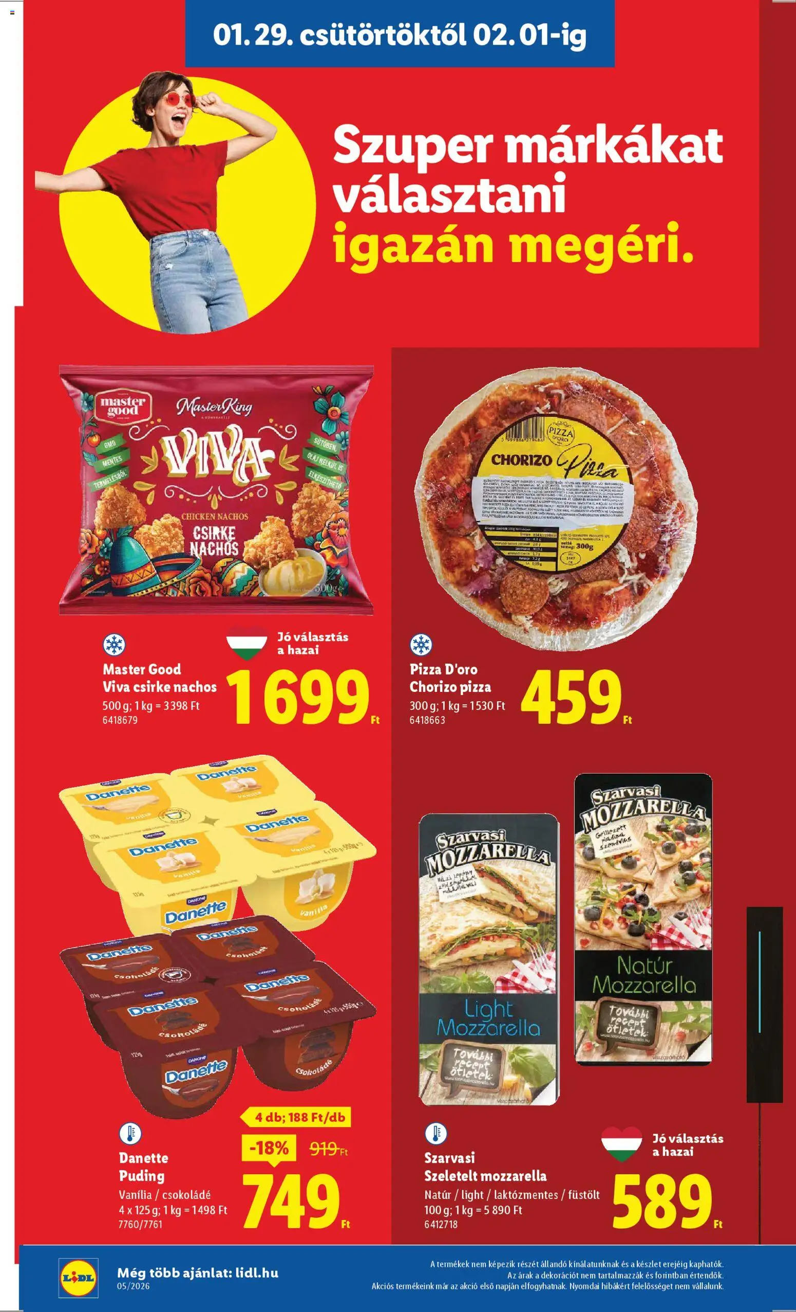 Lidl akciós ujság - amely érvényes a következő dátumtól: 29.01.2026 | Oldal: 12 | Termékek: Puding, Mozzarella, Chorizo, Pizza