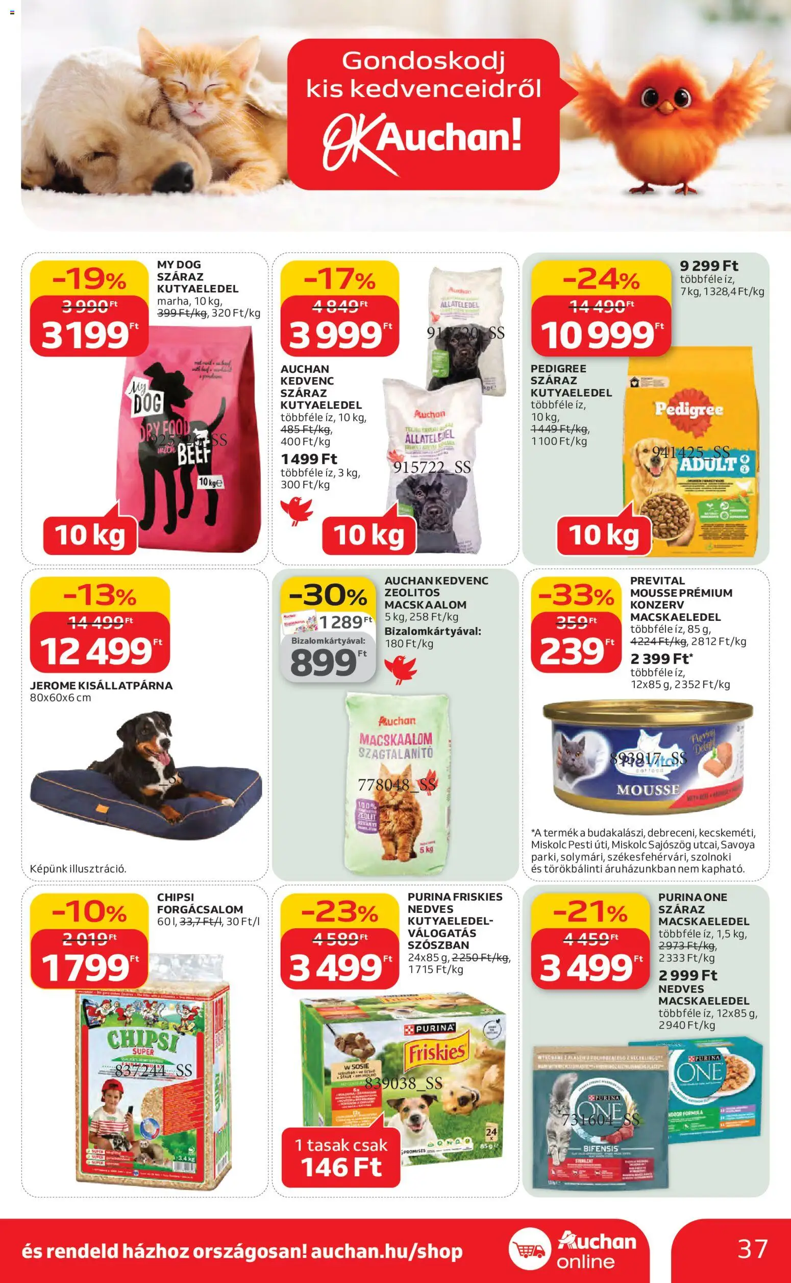 Auchan akciós ujság - amely érvényes a következő dátumtól: 26.02.2026 | Oldal: 37 | Termékek: Chips, Macskaeledel, Kutyaeledel, Purina one
