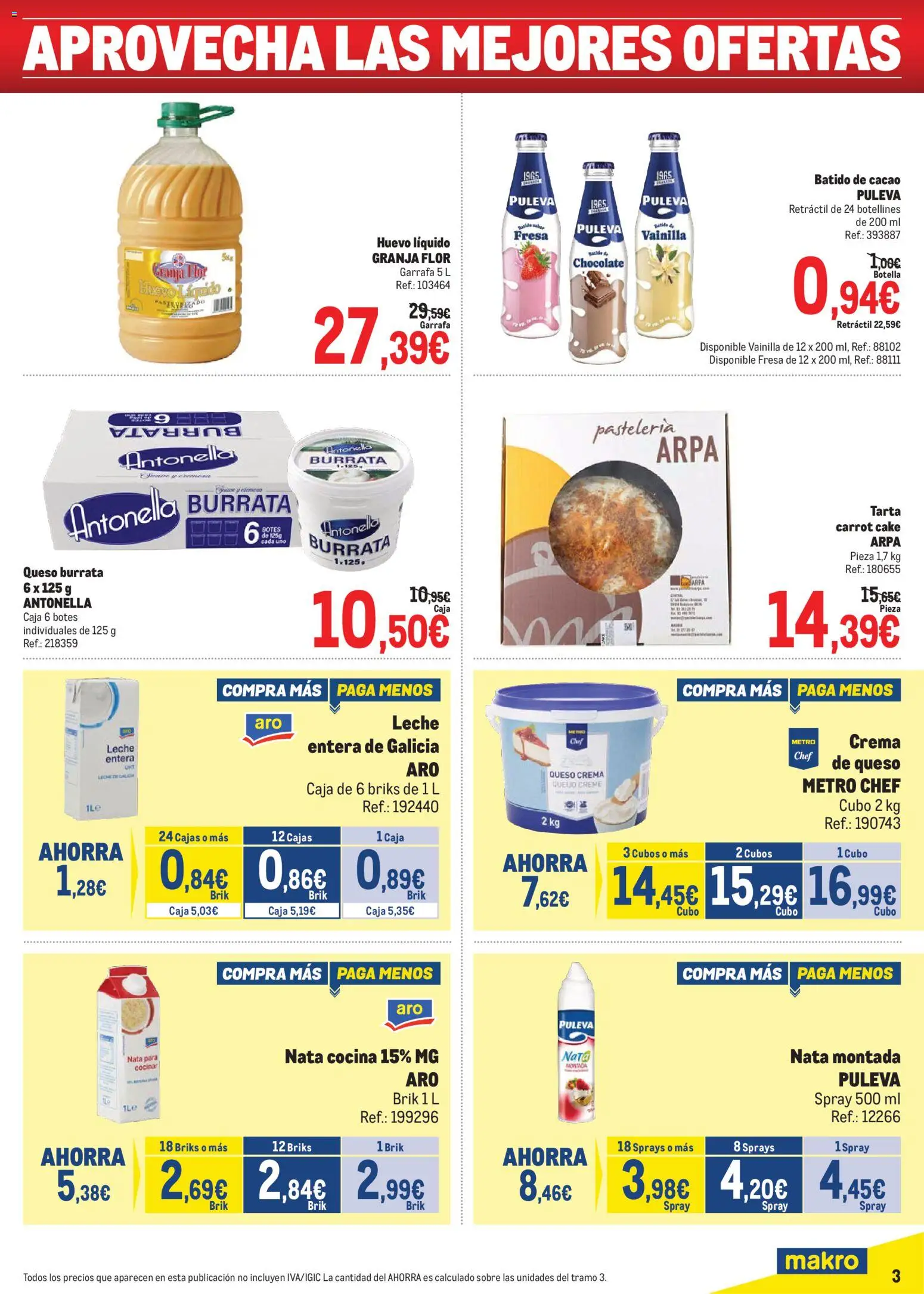 Makro Precios Canarias │ válido desde el 06.04.2026 | Página: 3 | Productos: Leche entera, Leche, Cocina, Caja