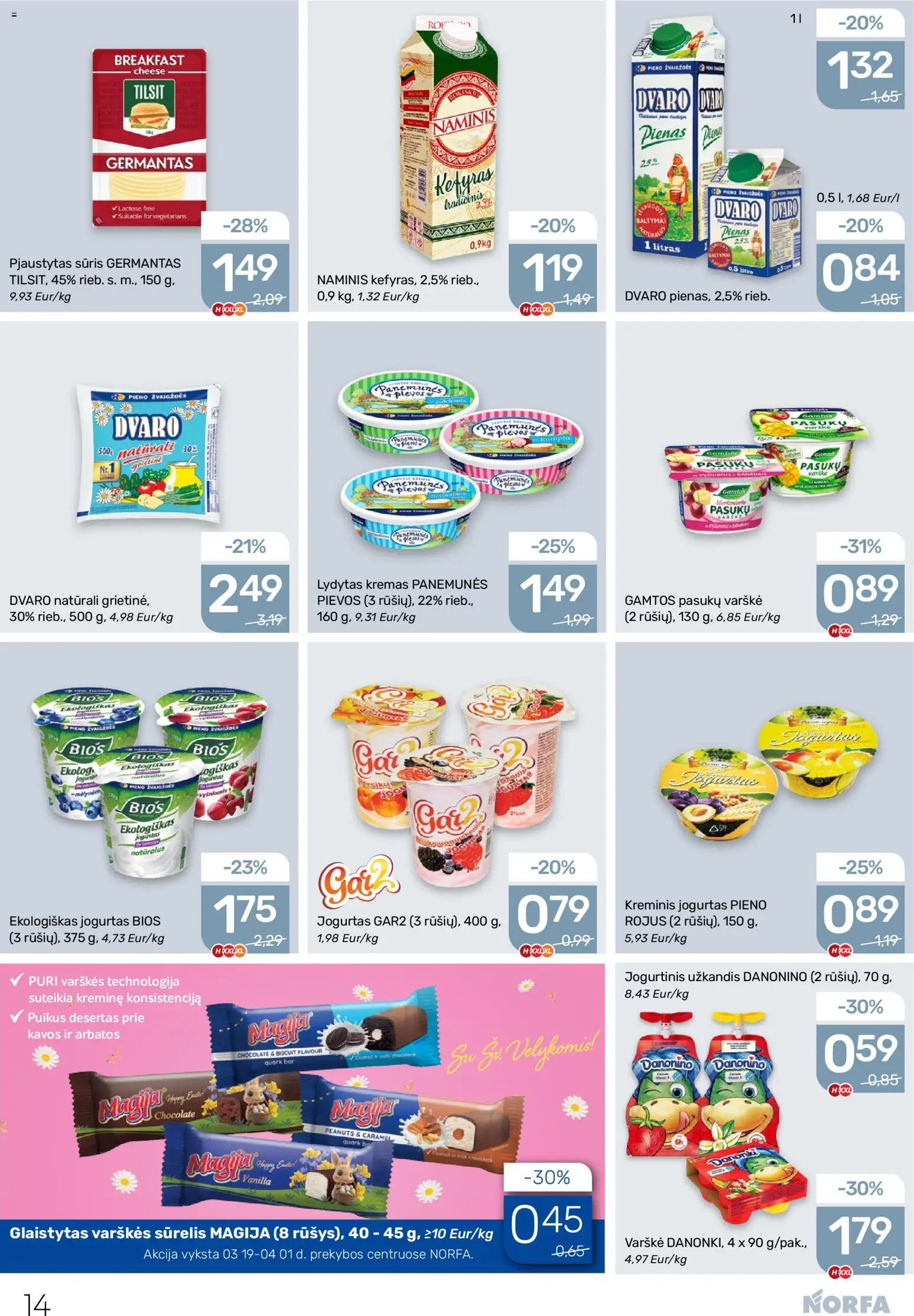 NORFA akcijos nuo 19.03.2026 | Puslapis: 14 | Prekių: Sūrelis, Kremas, Jogurtas, Sūris