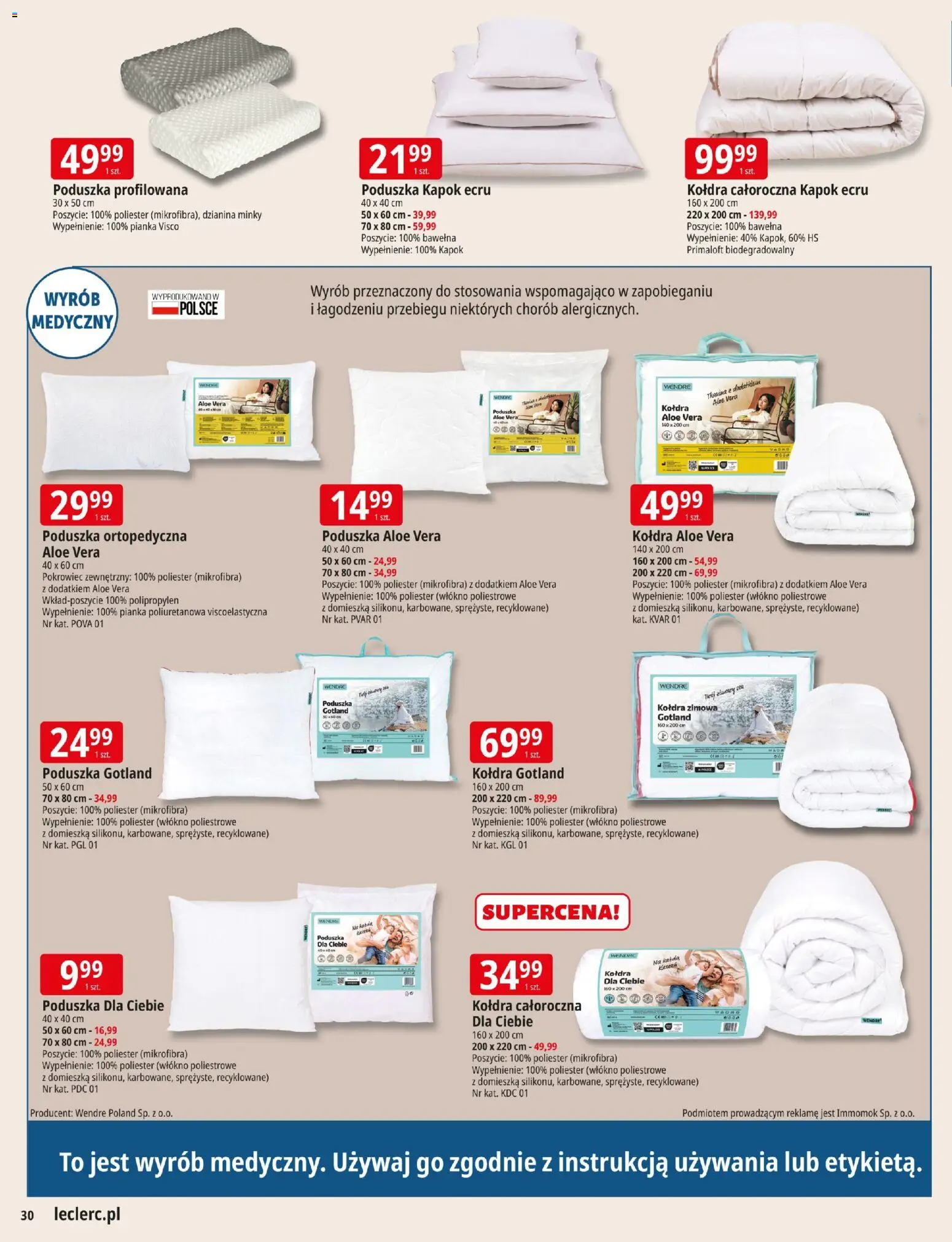 E.Leclerc Gazetka - Warszawa Ursynów od 03.11.2025 | Strona: 30 | Produkty: Poduszka, Poduszka ortopedyczna, Kołdra