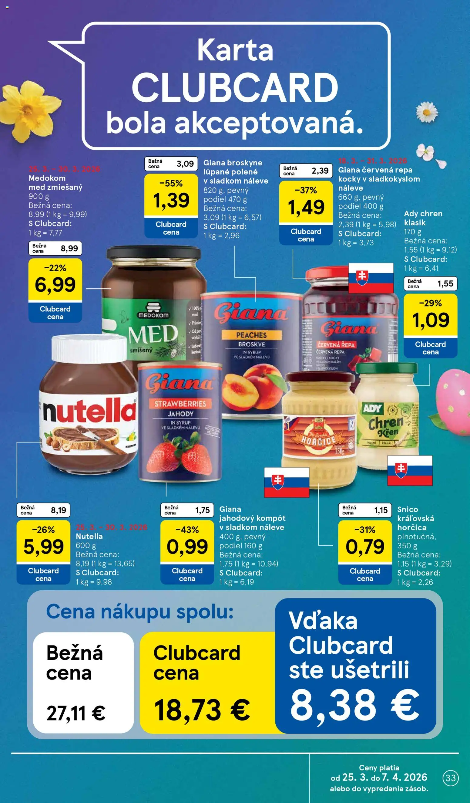 Nové Tesco akcie – leták je platný od 25.03.2026 | Strana: 33 | Produkty: Chren, Jahody, Červená repa, Broskyne