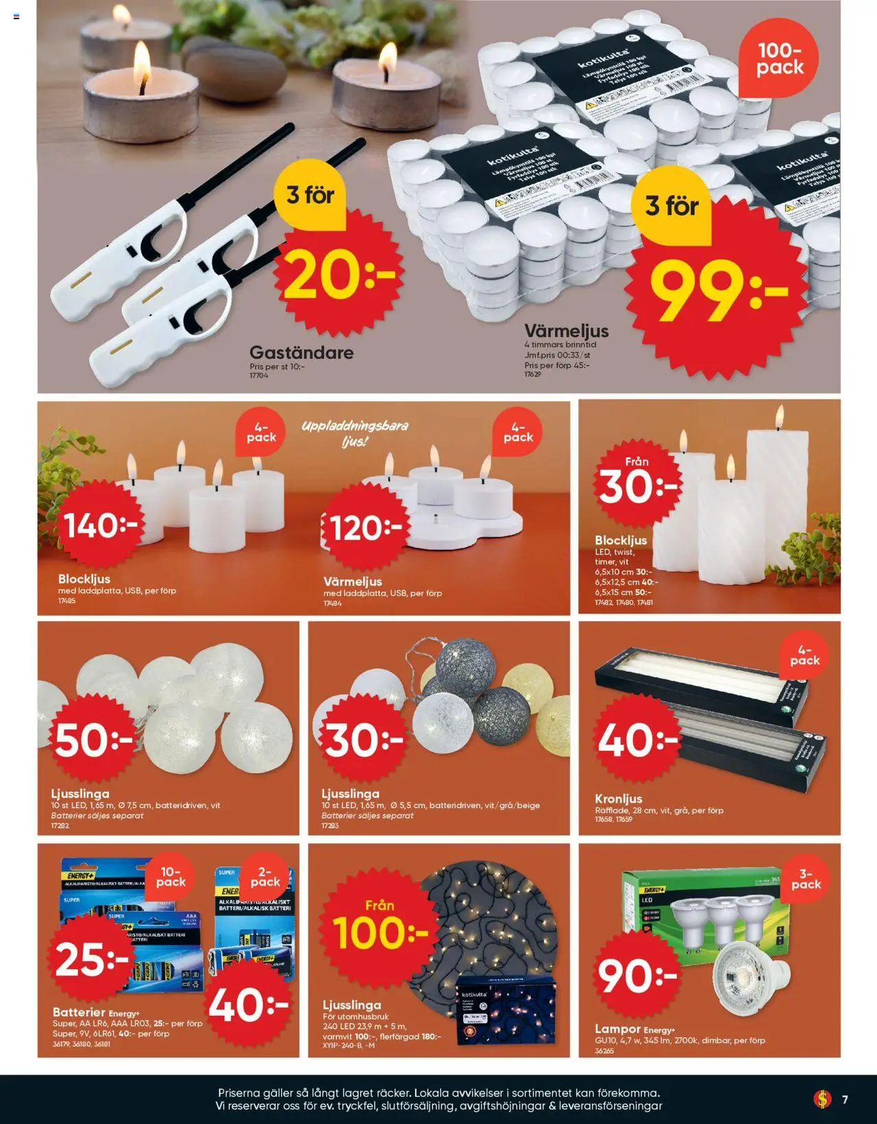 Dollar Store reklamblad aktuell från 20.10.2025 | Sida: 7 | Produkter: Batterier, Batteri, Värmeljus, Ljusslinga