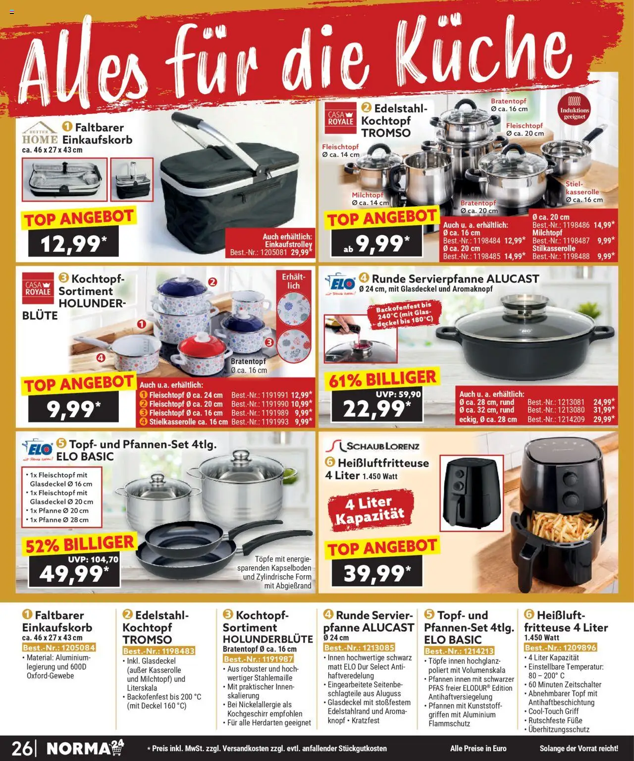 Norma Bestellmagazin Oktober 2025 – gültig ab 01.10.2025 | Seite: 26 | Produkte: Top, Küche, Fritteuse, Heißluftfritteuse