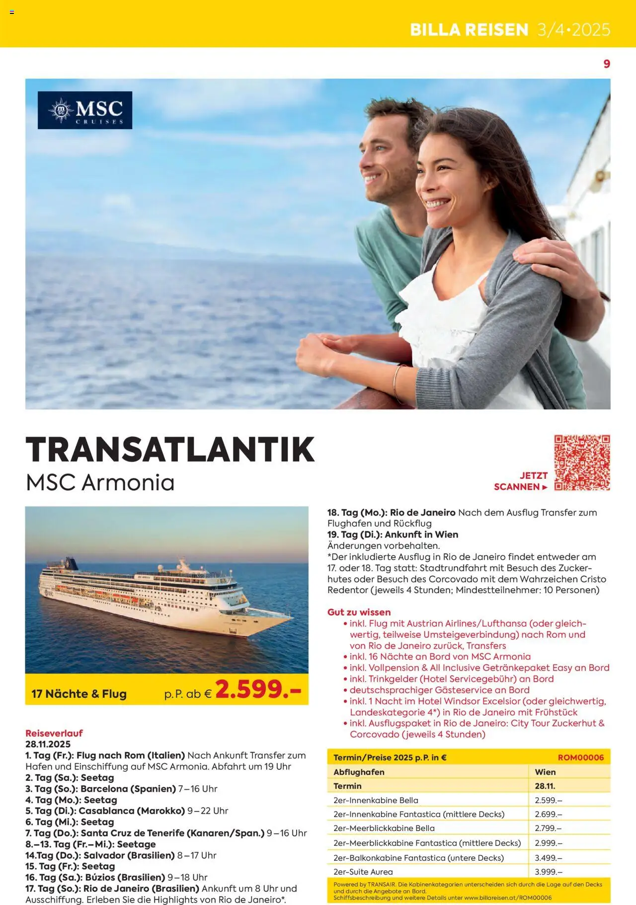 Billa Kreuzfahrten Rundreisen Erlebnisreisenb3/4 2025 gültig ab 03.06.2025 | Seite: 9 | Produkte: Zucker, Uhr