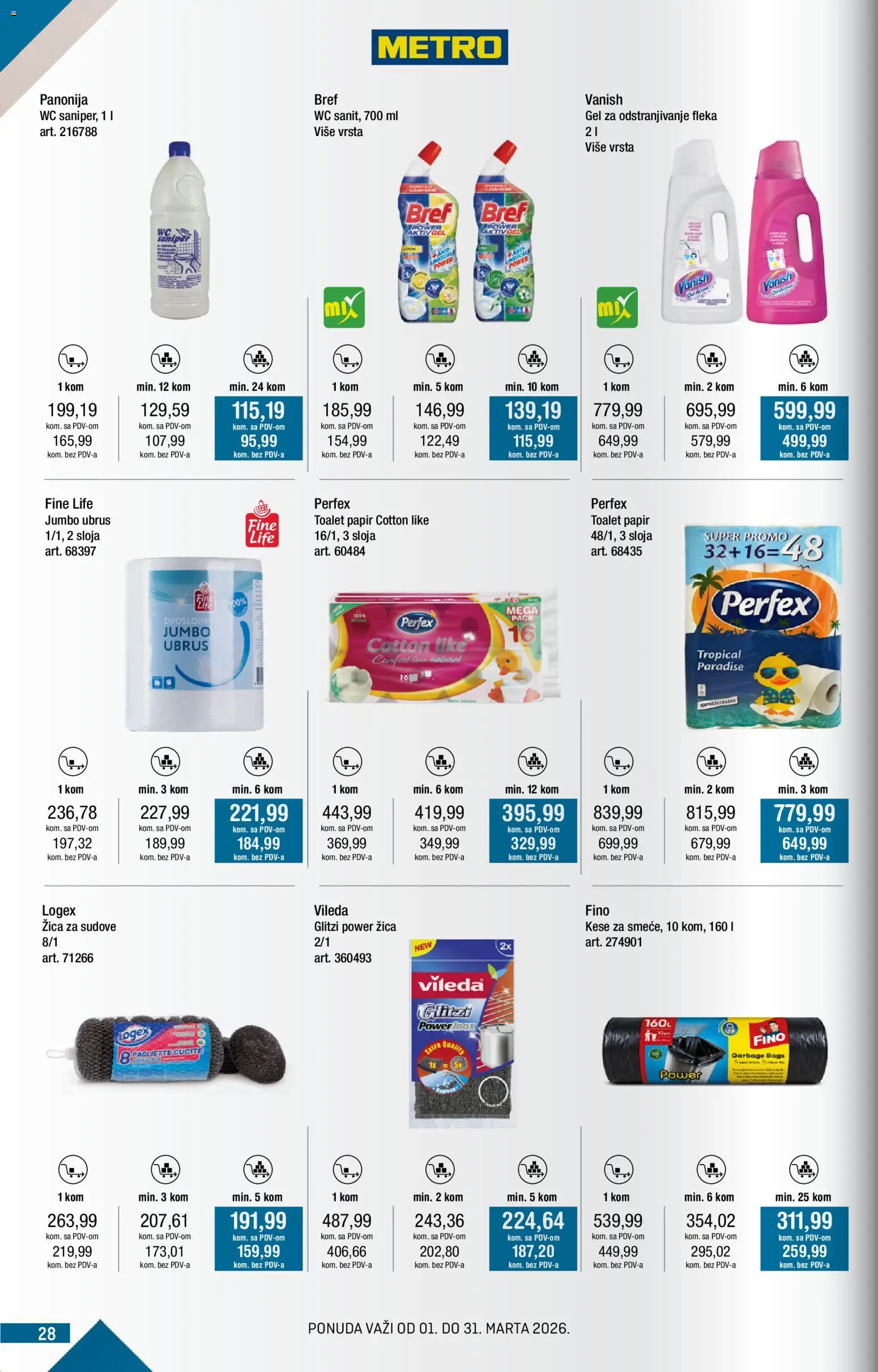 Metro katalog - važi od 01.03.2026 | Strana: 28 | Proizvode: Bref, Toalet papir, Ubrus, Vileda