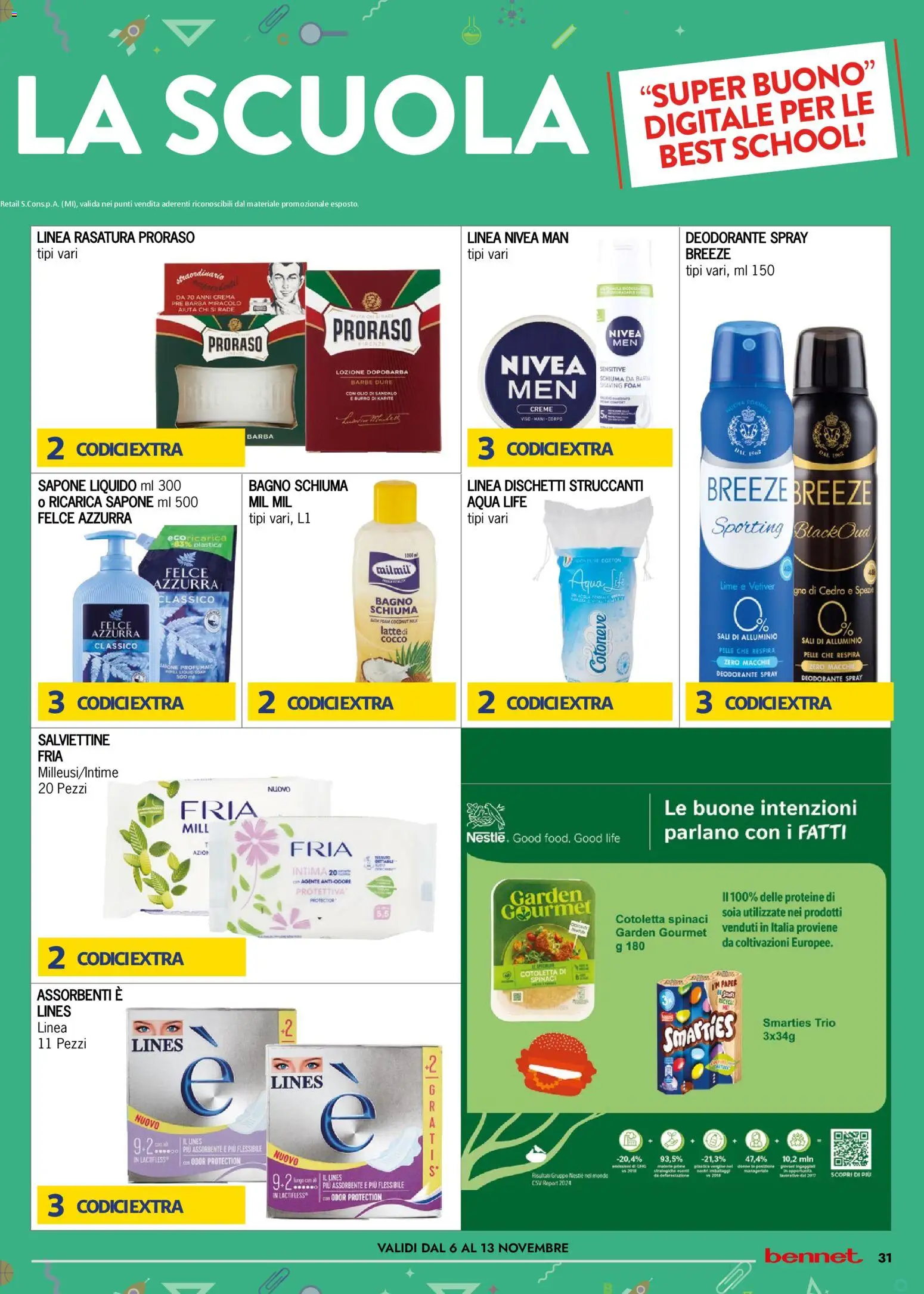 Volantino bennet del 06.11.2025 | Pagina: 31 | Prodotti: Sapone, Spinaci, Lime, Bagno