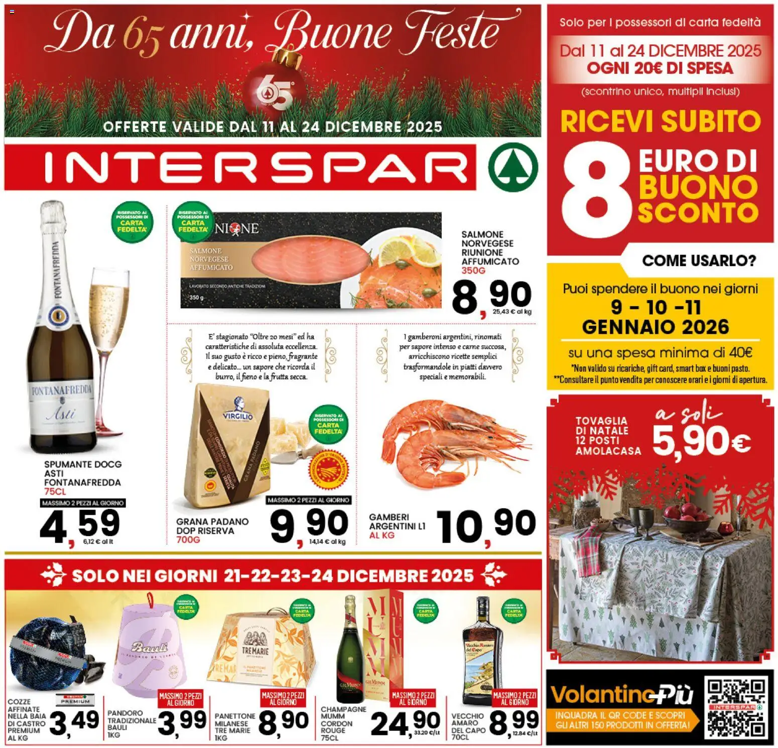 Volantino Interspar del 11.12.2025 | Pagina: 1 | Prodotti: Salmone, Spumante, Gamberoni, Tovaglia