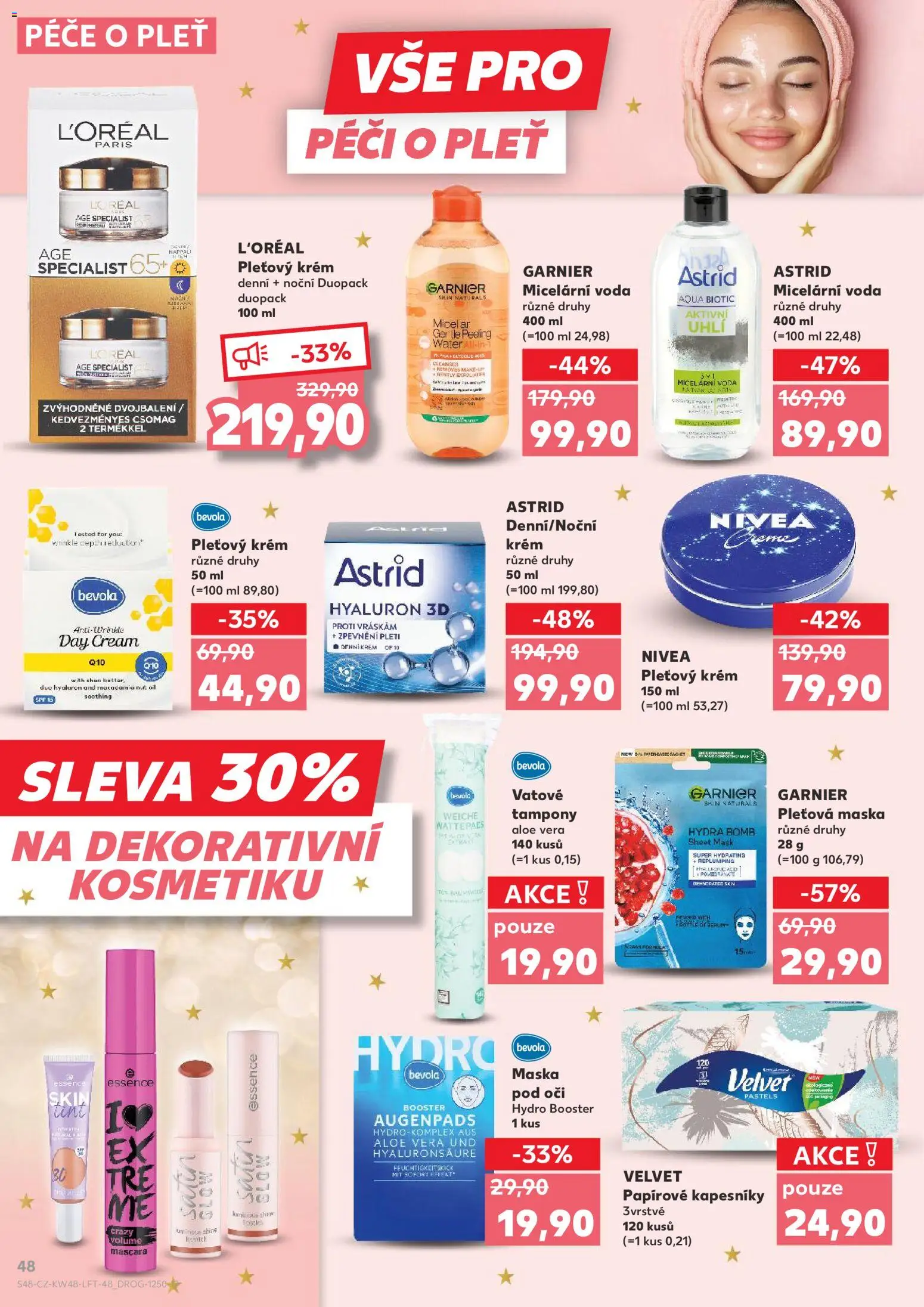 Kaufland leták - Ostrava od 26.11.2025 | Strana: 48 | Produkty: Micelární voda Garnier, Essence, Tampony, Peeling