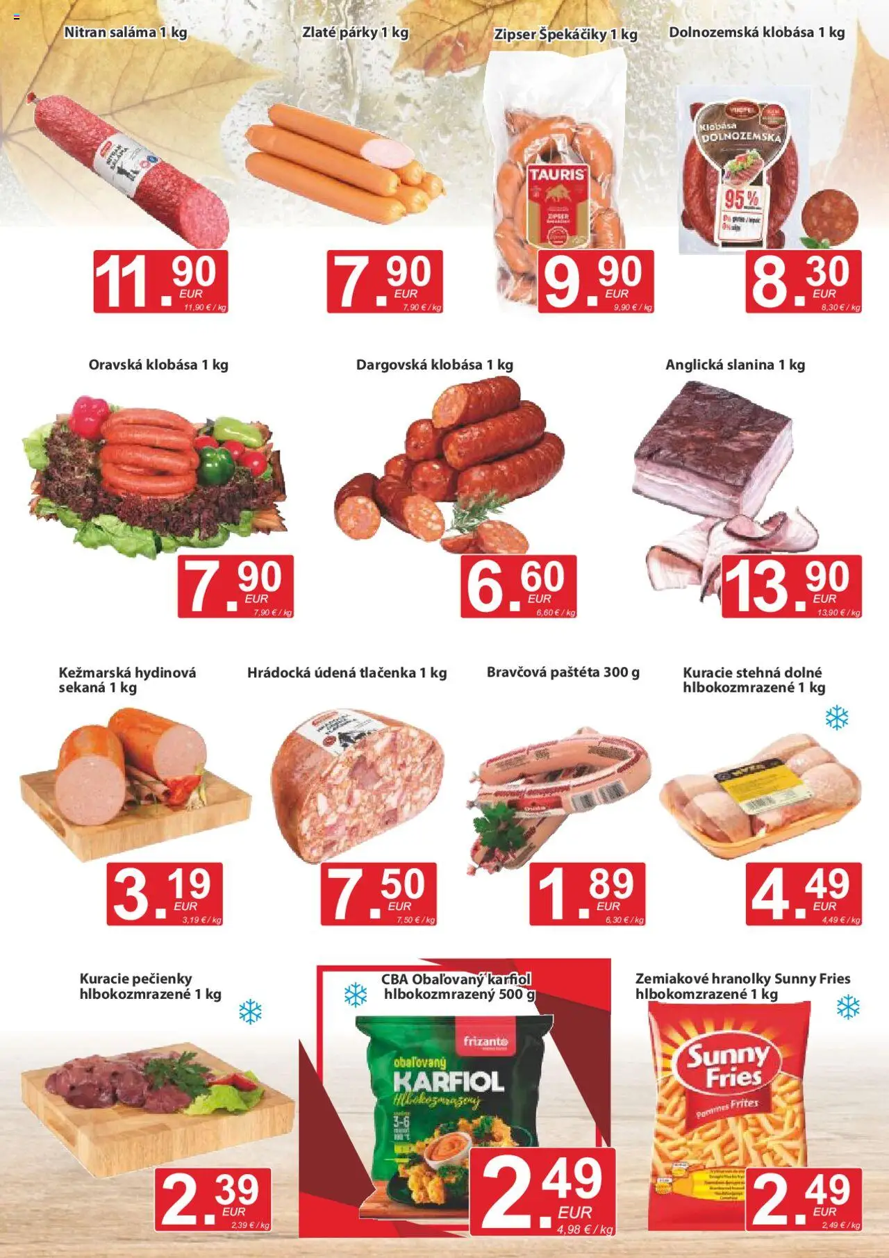 Nové CBA Verex akcie – leták je platný od 18.09.2025 | Strana: 3 | Produkty: Saláma, Slanina, Karfiol, Kuracie stehná