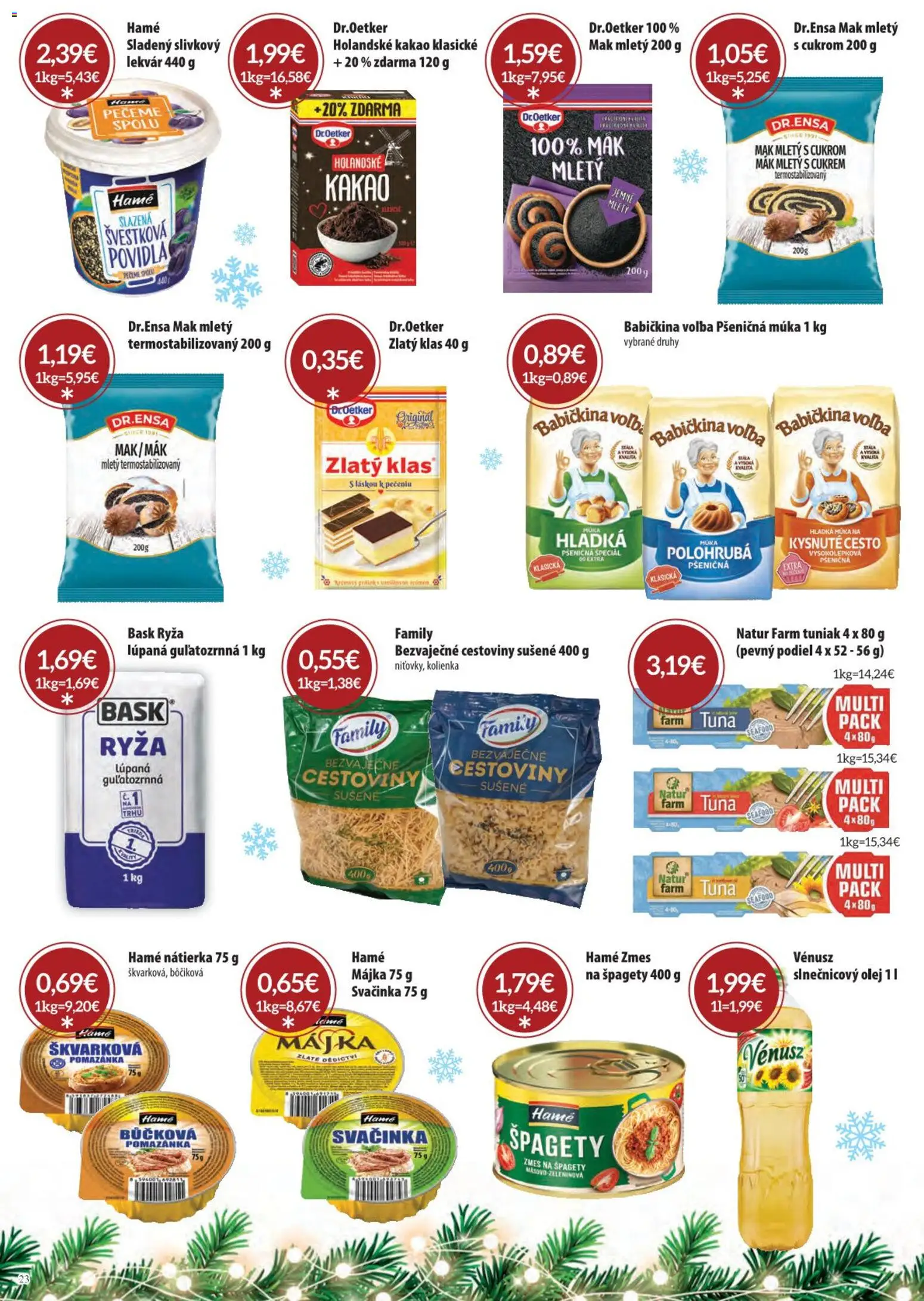 Nové Sintra akcie – leták je platný od 01.12.2025 | Strana: 23 | Produkty: Olej, Tuniak, Ryža, Hladká múka
