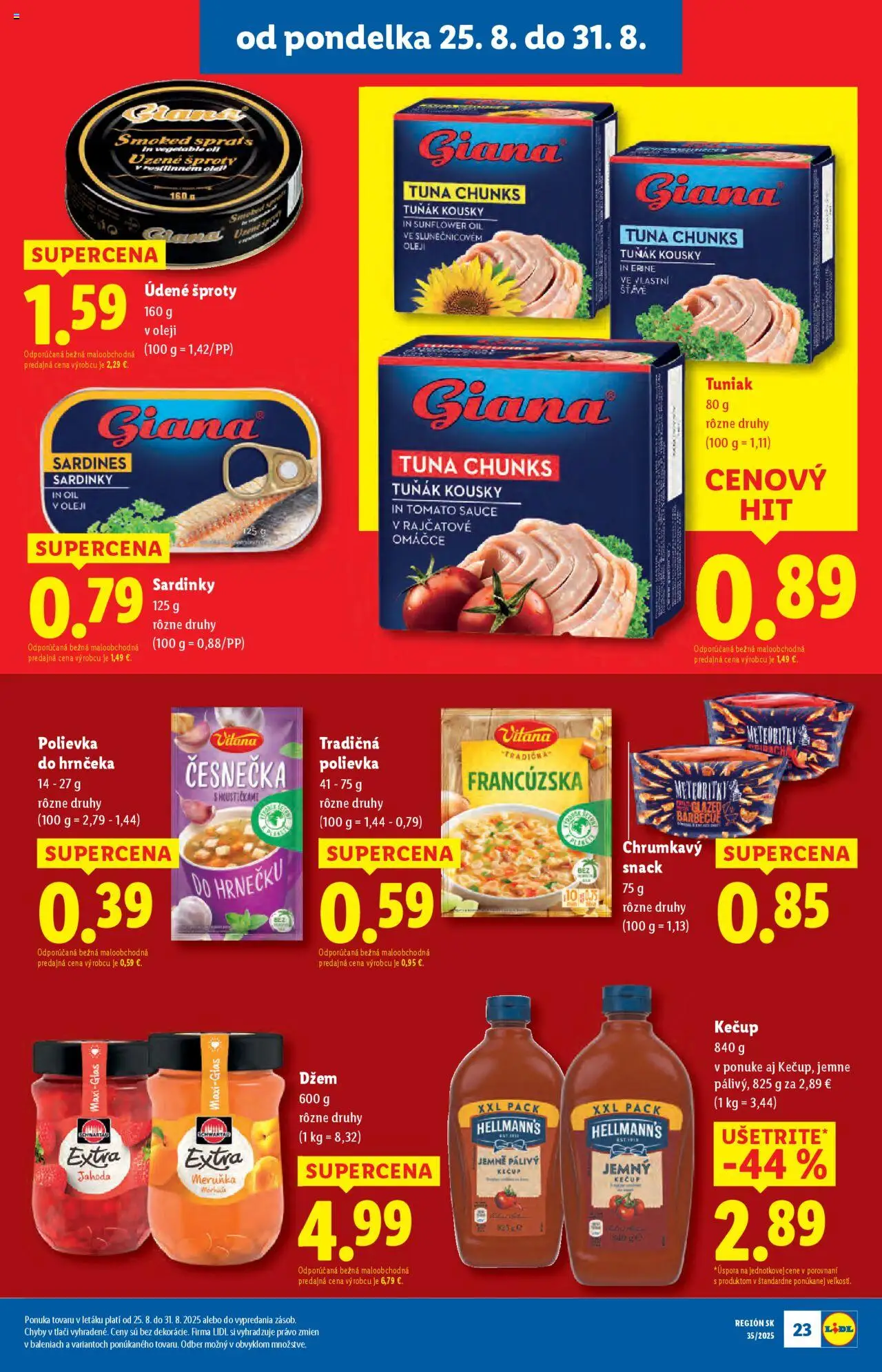 Lidl leták │ platný od 25.08.2025 | Strana: 31 | Produkty: Tuniak, Sardinky, Kečup