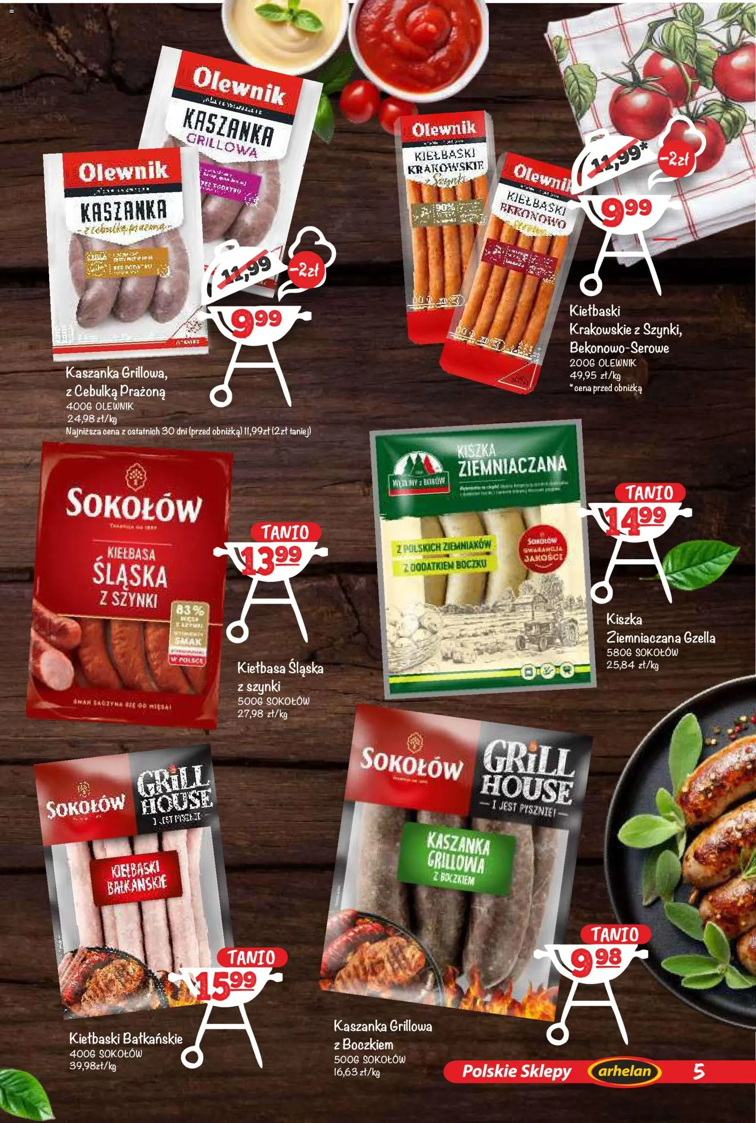 Arhelan gazetka - Grillowanie od 24.04.2026 | Strona: 5 | Produkty: Kiszka ziemniaczana, Grill, Kiełbasa śląska, Cebulka prażona