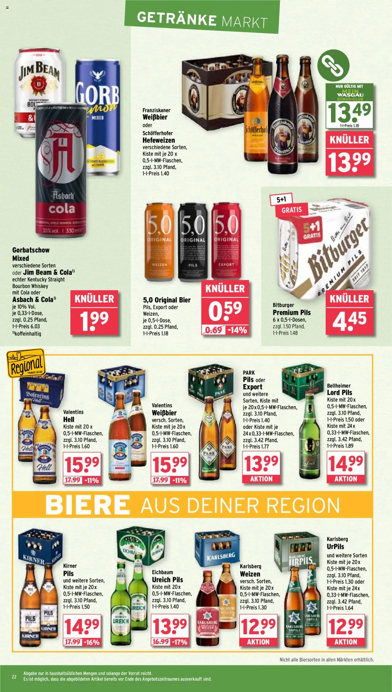 Wasgau Prospekt 	 - gültig ab dem 18.08.2025 | Seite: 22 | Produkte: Bitburger, Pils, Bourbon, Whiskey