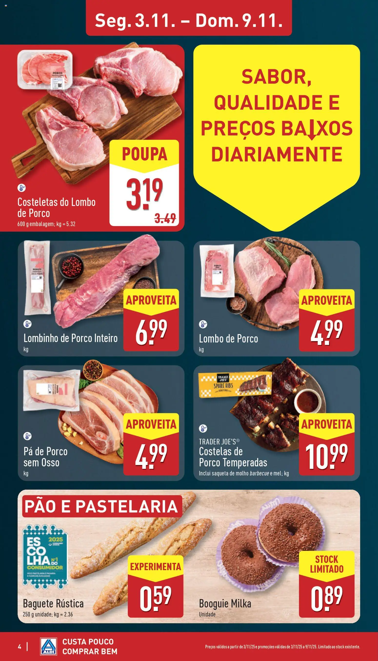 Aldi folheto │ válido de 03.11.2025 | Página: 4 | Produtos: Lombo, Pão, Pá