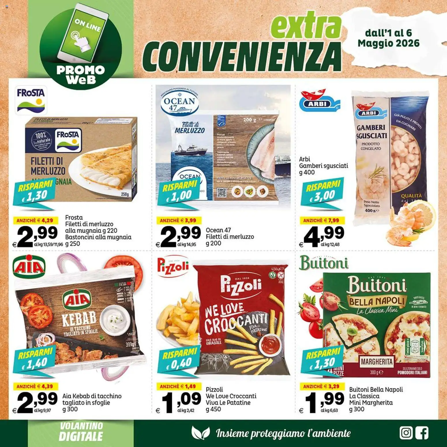 Volantino Elite Supermercati del 01.05.2026 | Pagina: 4 | Prodotti: Gamberi, Patatine, Tacchino, Pesca