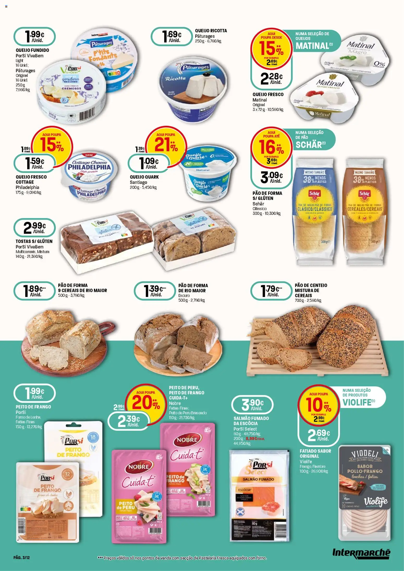 Intermarché folheto Super │ válido de 09.04.2026 | Página: 3 | Produtos: Peito de frango, Centeio, Pão, Cereais