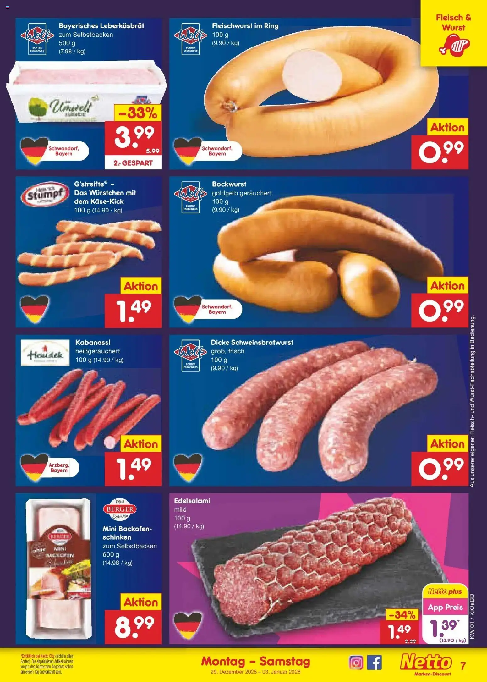 Netto Marken-Discount prospekt Mistelbach	 – gültig ab 28.12.2025 | Seite: 7 | Produkte: Bockwurst, Wurst, Backofen, Fleisch