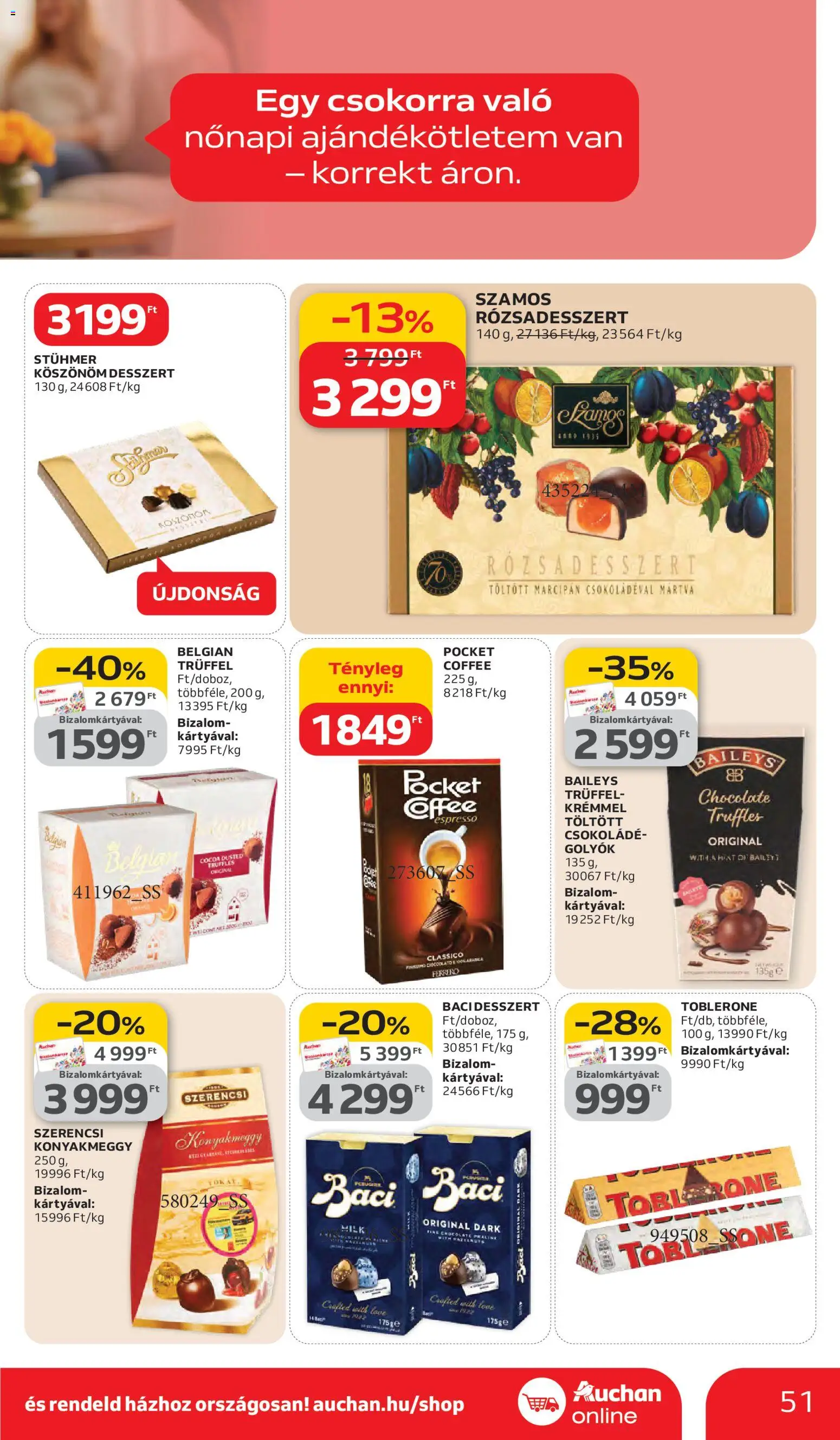 Auchan akciós ujság - amely érvényes a következő dátumtól: 05.03.2026 | Oldal: 51 | Termékek: Marcipan, Praliné, Csokoládé