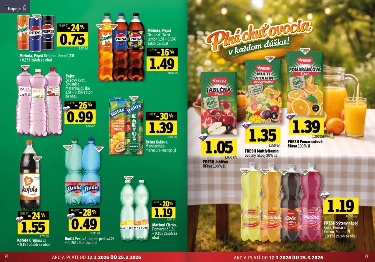 Nové Fresh akcie – leták je platný od 12.03.2026 | Strana: 14 | Produkty: Rajec, Kofola, Budiš, Cola