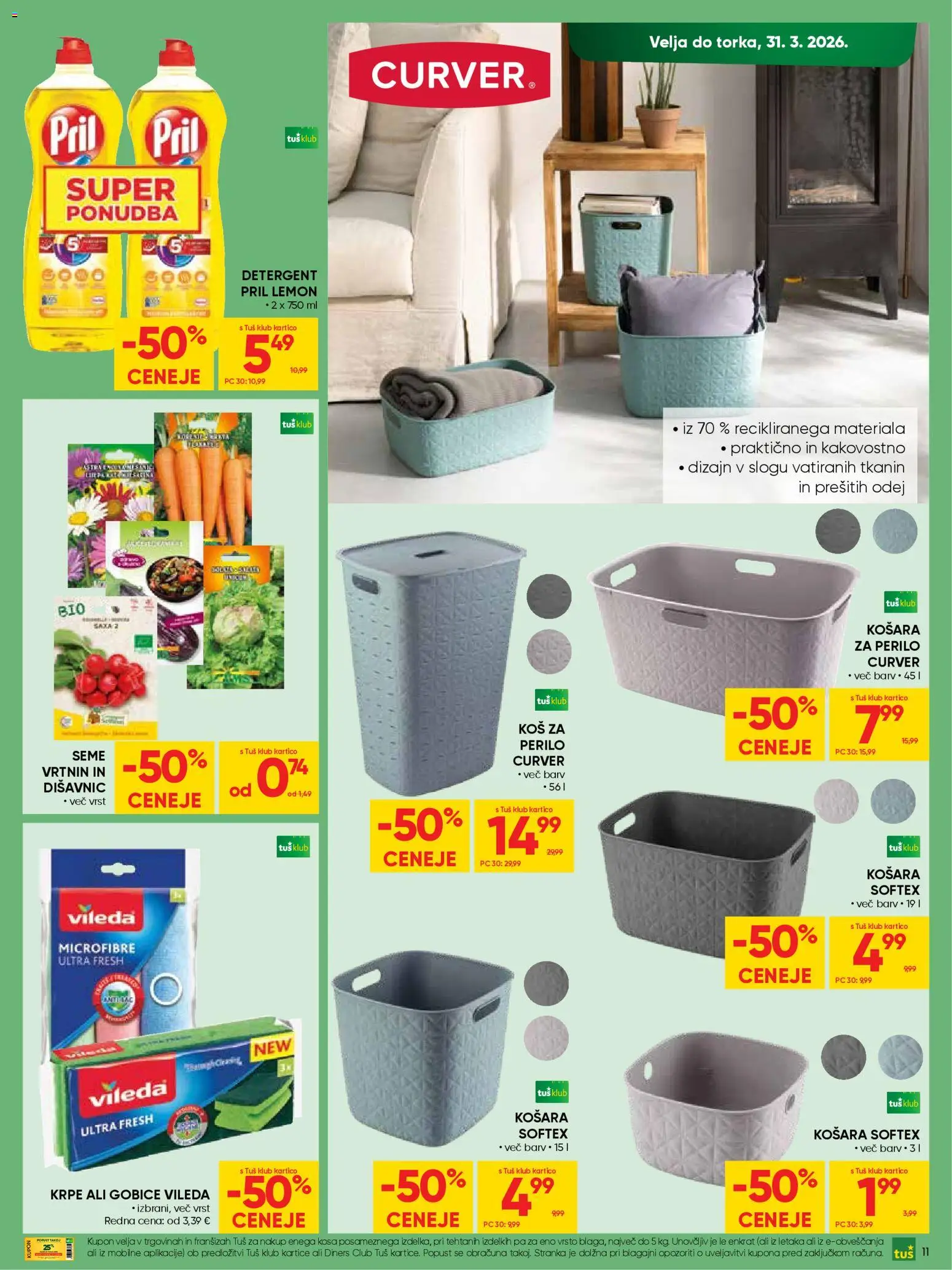 Novi Tuš katalog ponudbe – veljaven od 18.02.2026 | Stran: 11 | Izdelki: Košara, Kos, Detergent, Gobice