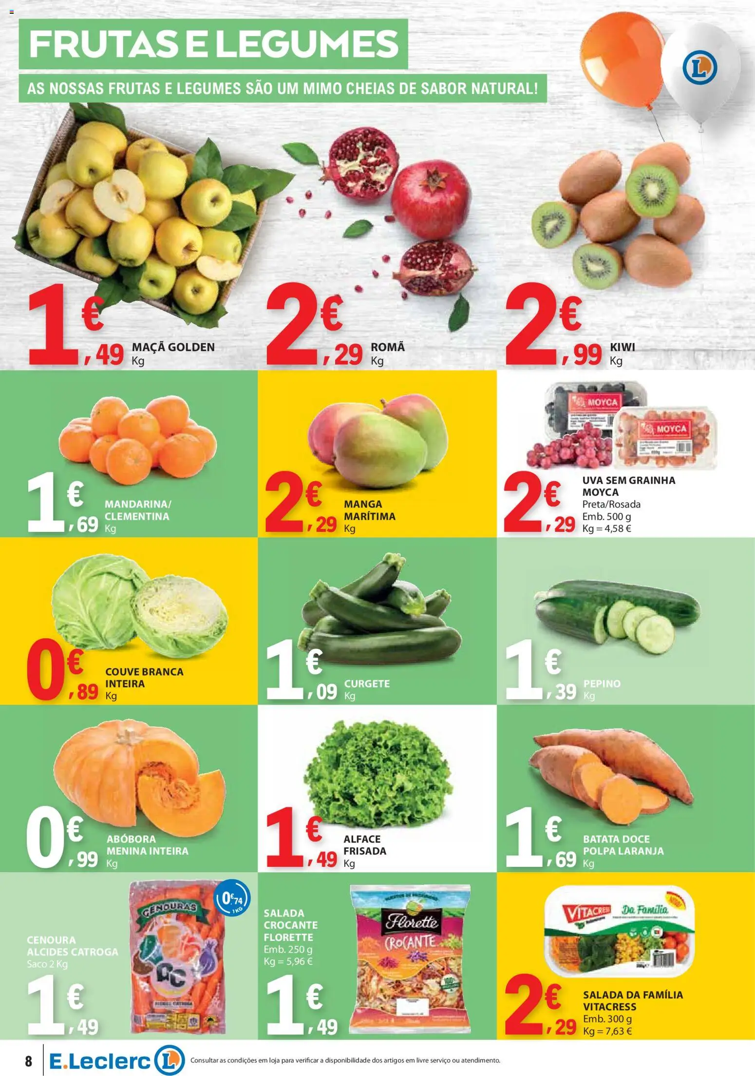 E.Leclerc folheto │ válido de 23.10.2025 | Página: 8 | Produtos: Curgete, Maça, Alface, Couve