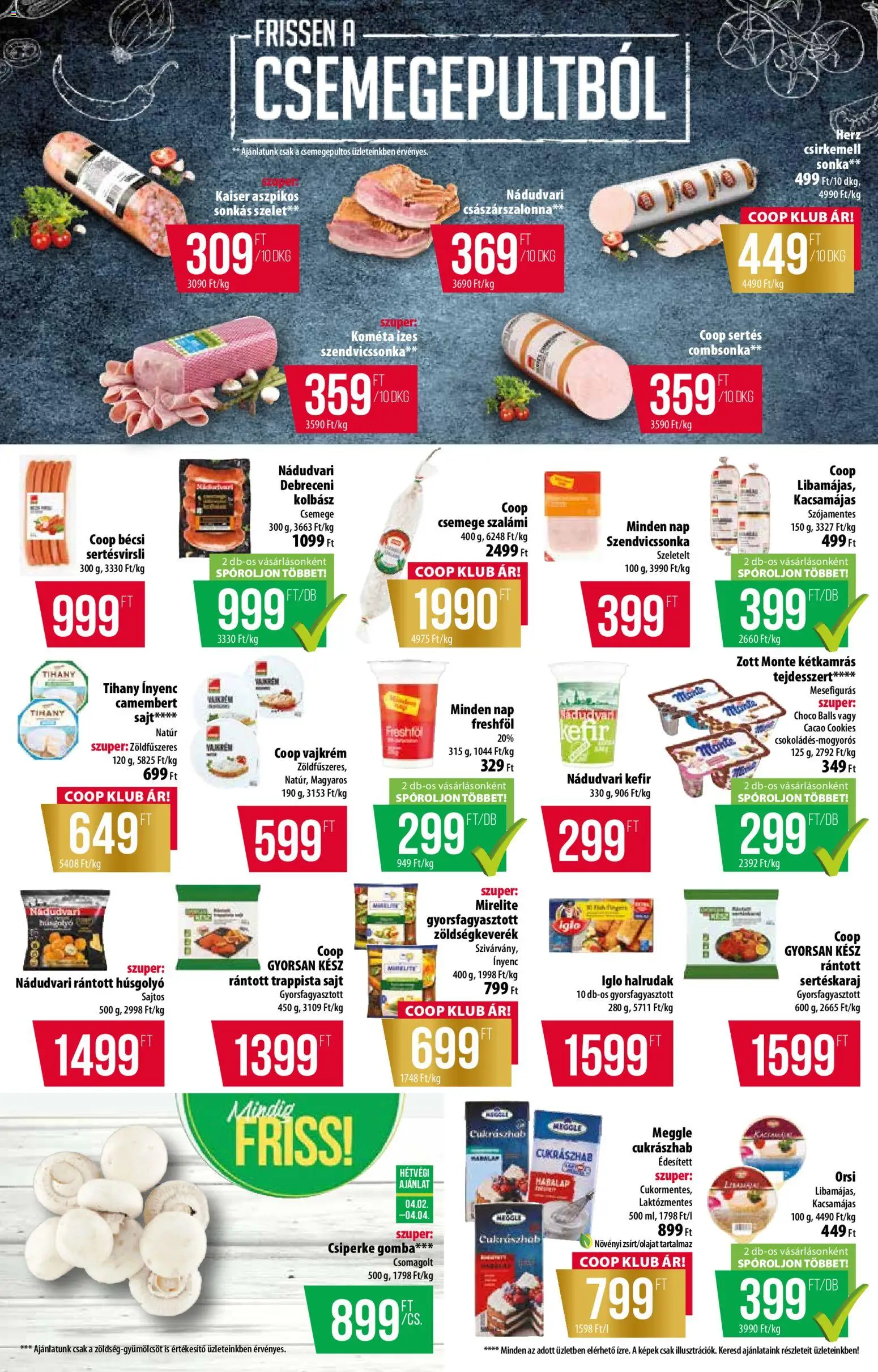 COOP akciós ujság - amely érvényes a következő dátumtól: 02.04.2026 | Oldal: 2 | Termékek: Cukrászhab, Vajkrém, Csirkemell, Camembert