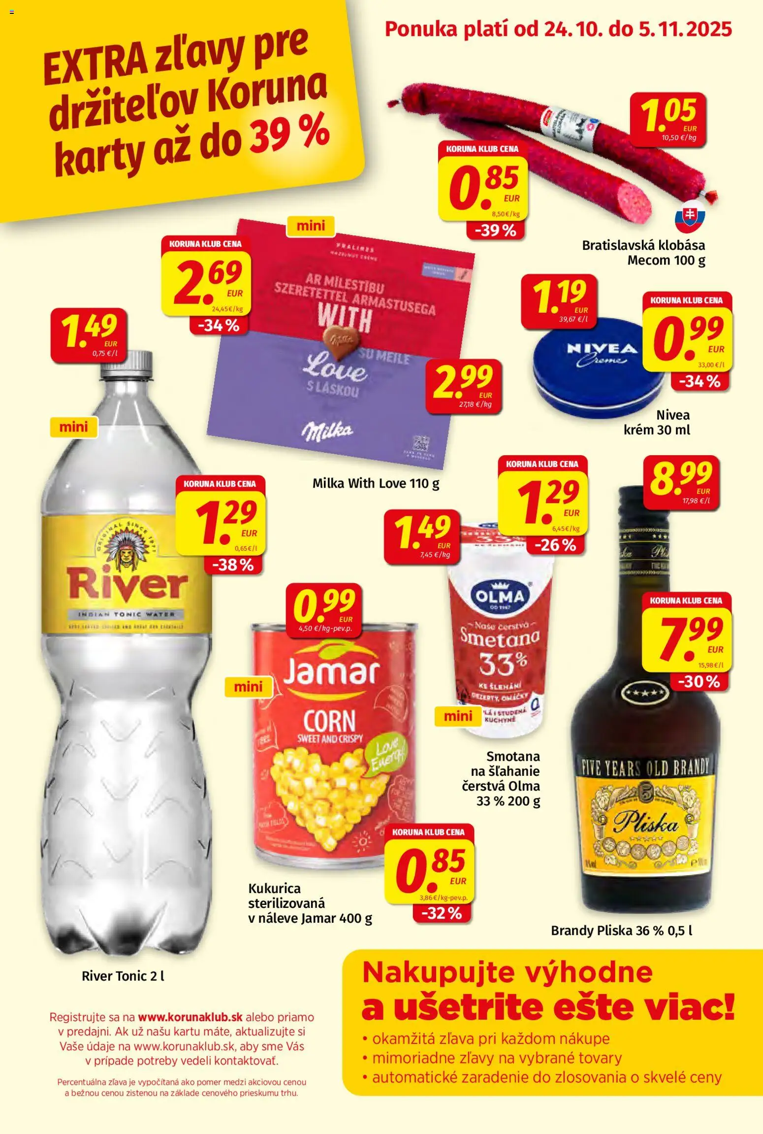 Nové Koruna akcie – leták je platný od 24.10.2025 | Strana: 9 | Produkty: Nivea, Klobása, Smotana, Milka