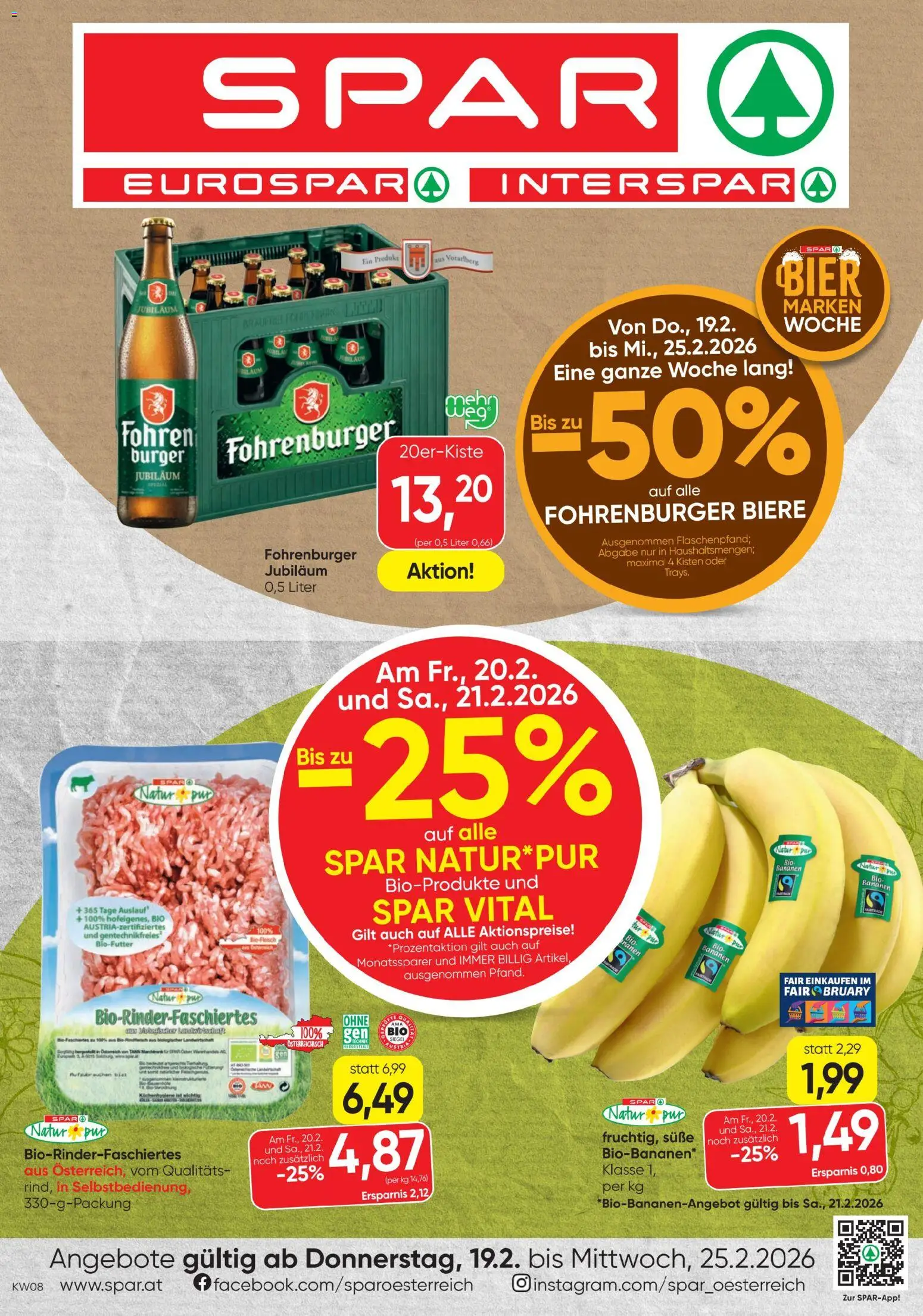 Spar Flugblatt gültig ab 19.02.2026 | Seite: 1 | Produkte: Bier, Bananen