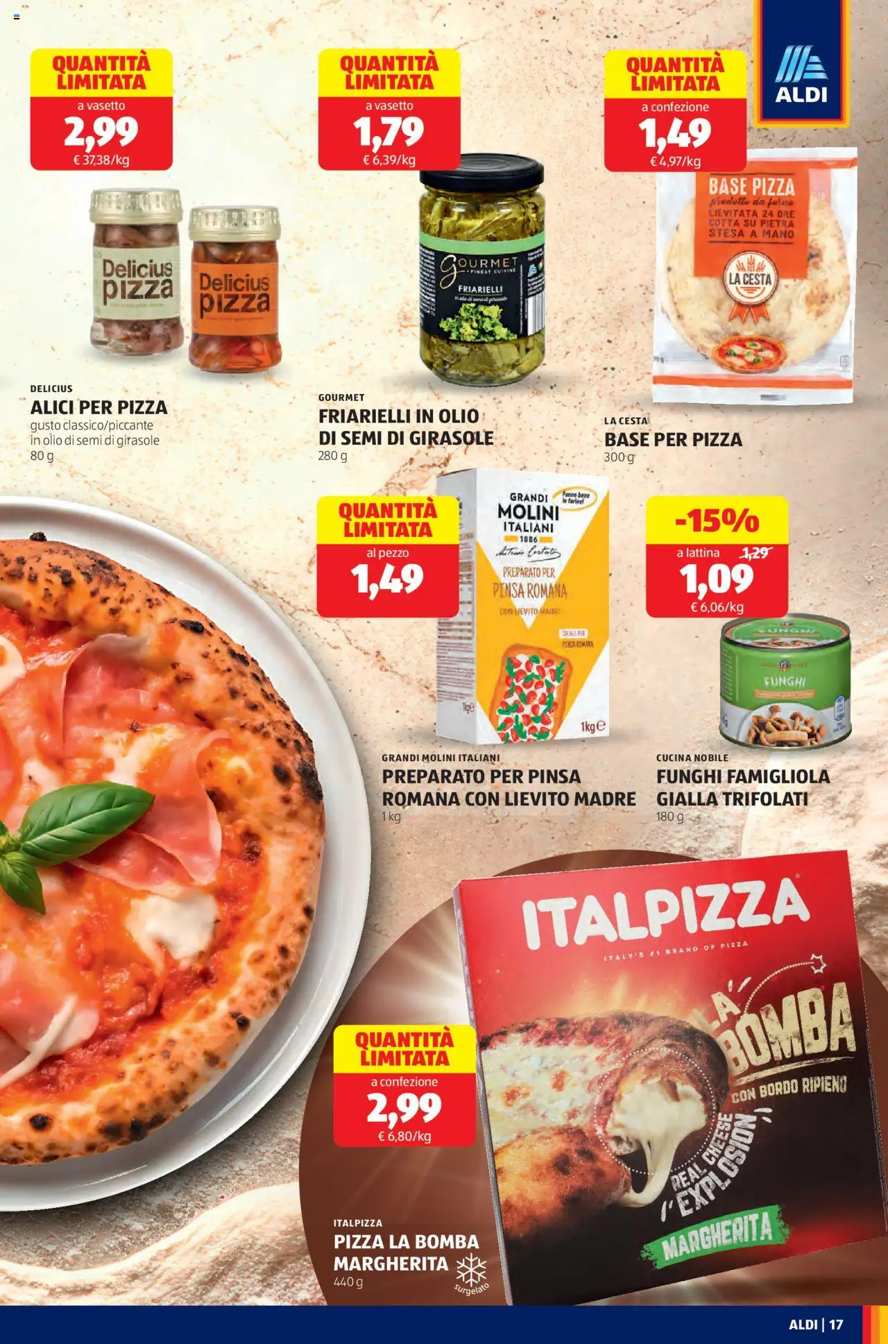 Volantino Aldi del 13.10.2025 | Pagina: 17 | Prodotti: Pizza, Friarielli, Olio di semi di girasole, Alici