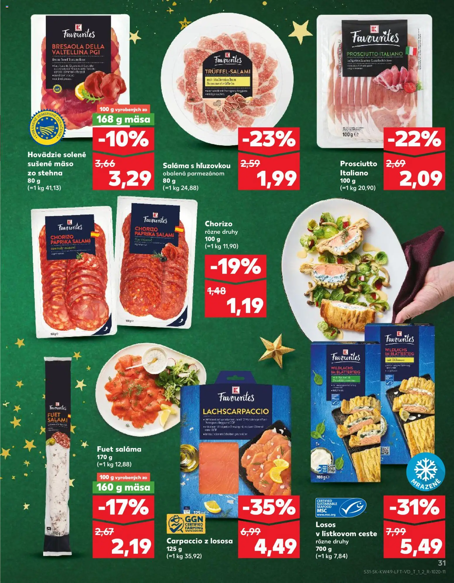 Kaufland SK akciós ujság - amely érvényes a következő dátumtól: 04.12.2025 | Oldal: 31 | Termékek: Chorizo, Bresaola