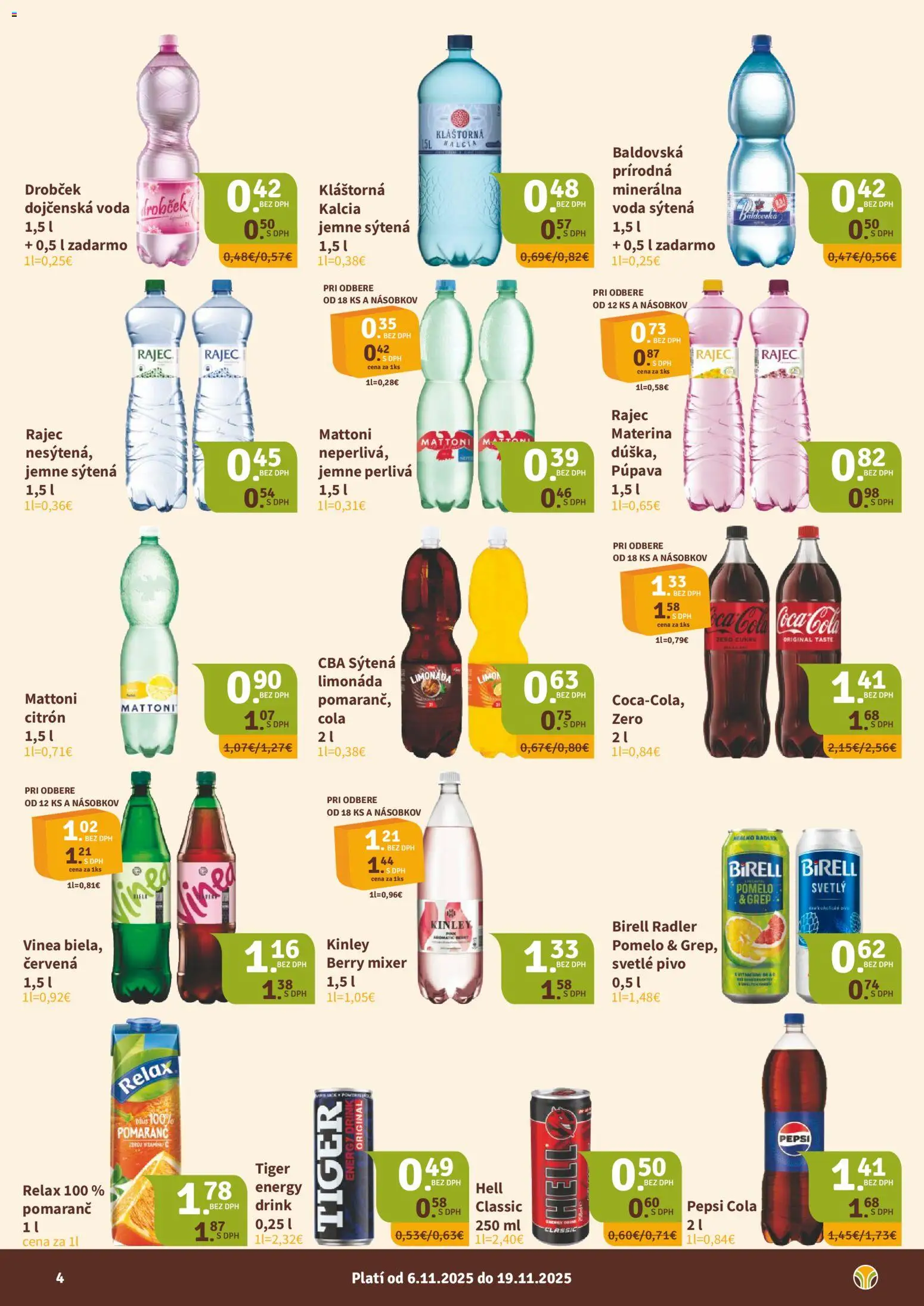 Nové Nitrazdroj akcie – leták je platný od 06.11.2025 | Strana: 4 | Produkty: Mixér, Rajec, Pepsi, Baldovská