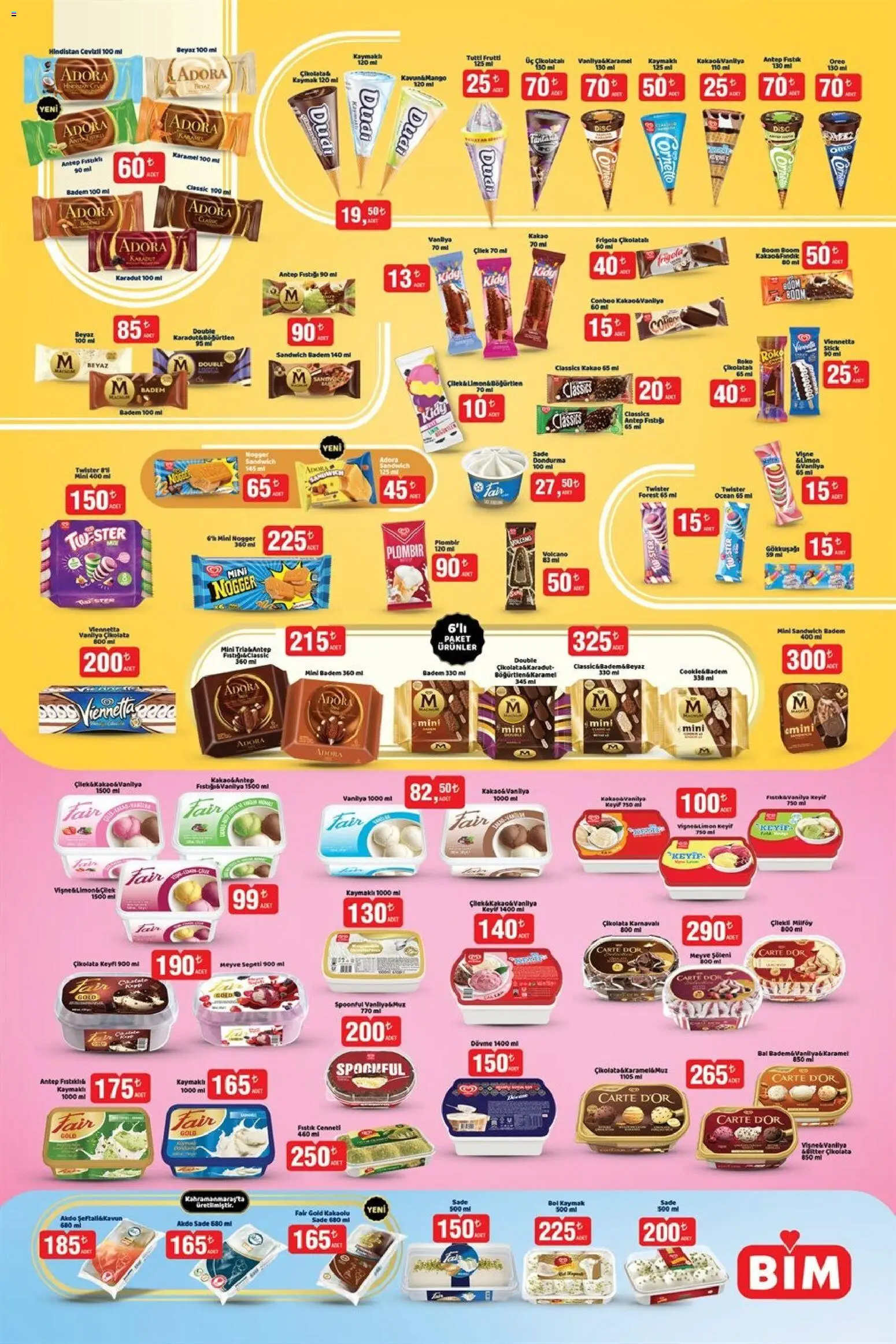 BİM - Dondurma - 25.03.2026 tarihinden itibaren geçerlidir | Sayfa: 1 | Ürünler: Çilek, Fındık, Meyve, Mango