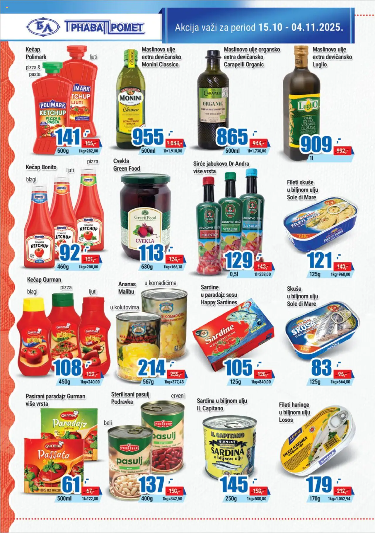 Trnava Promet katalog - važi od 15.10.2025 | Strana: 8 | Proizvode: Ananas, Kečap, Maslinovo ulje, Sardina