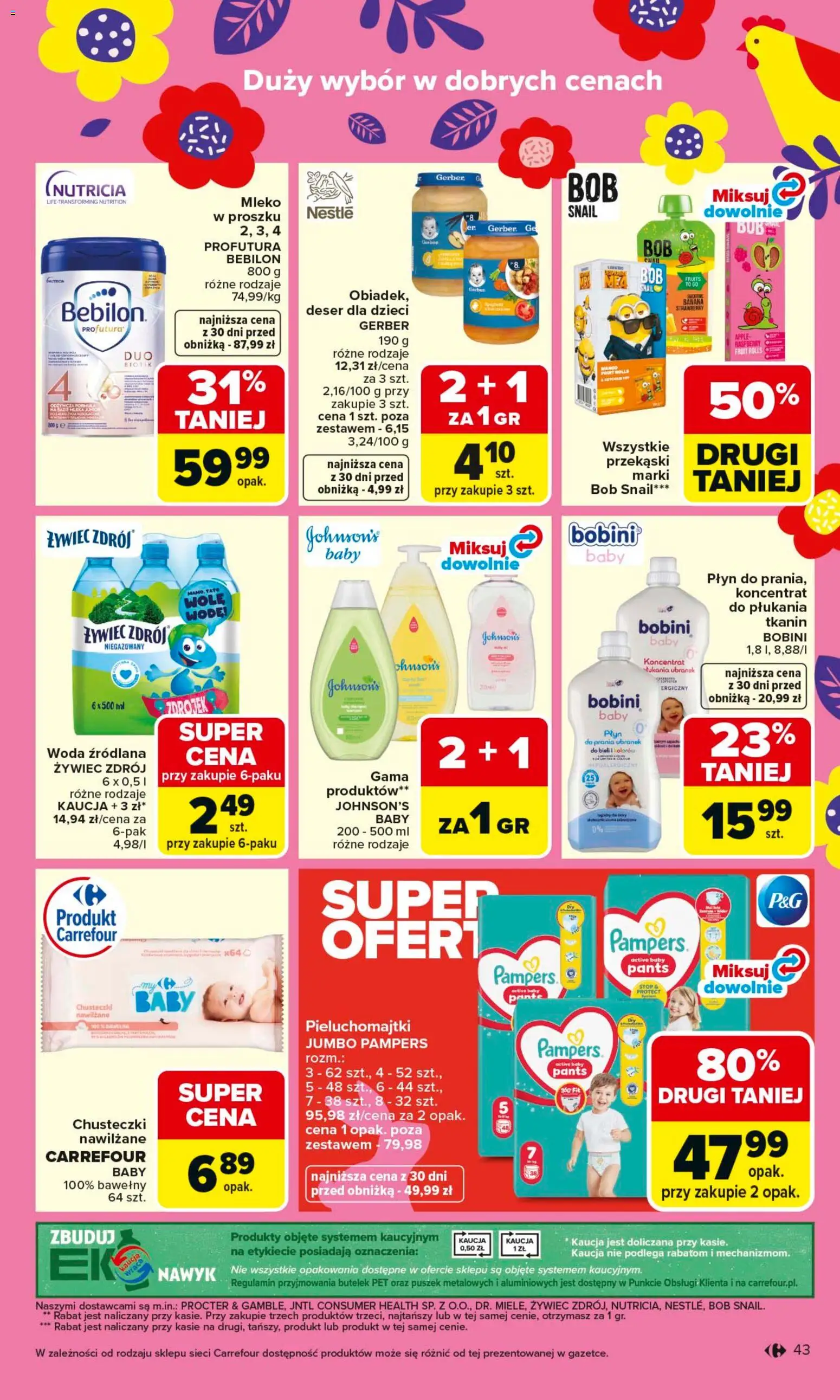 Carrefour gazetka od 16.03.2026 | Strona: 45 | Produkty: Woda źródlana, Pampers, Mleko, Woda