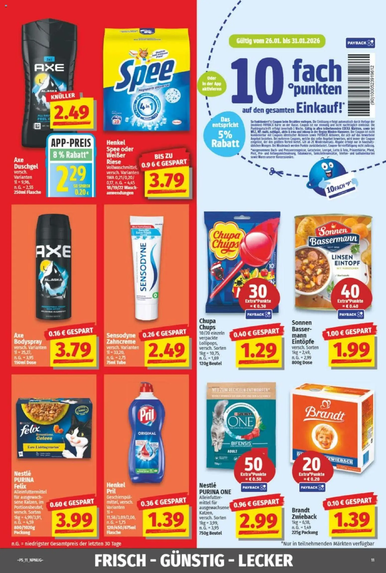 NP Discount Prospekt – gültig ab 25.01.2026 | Seite: 11 | Produkte: Purina one, Duschgel, Spee, Pril