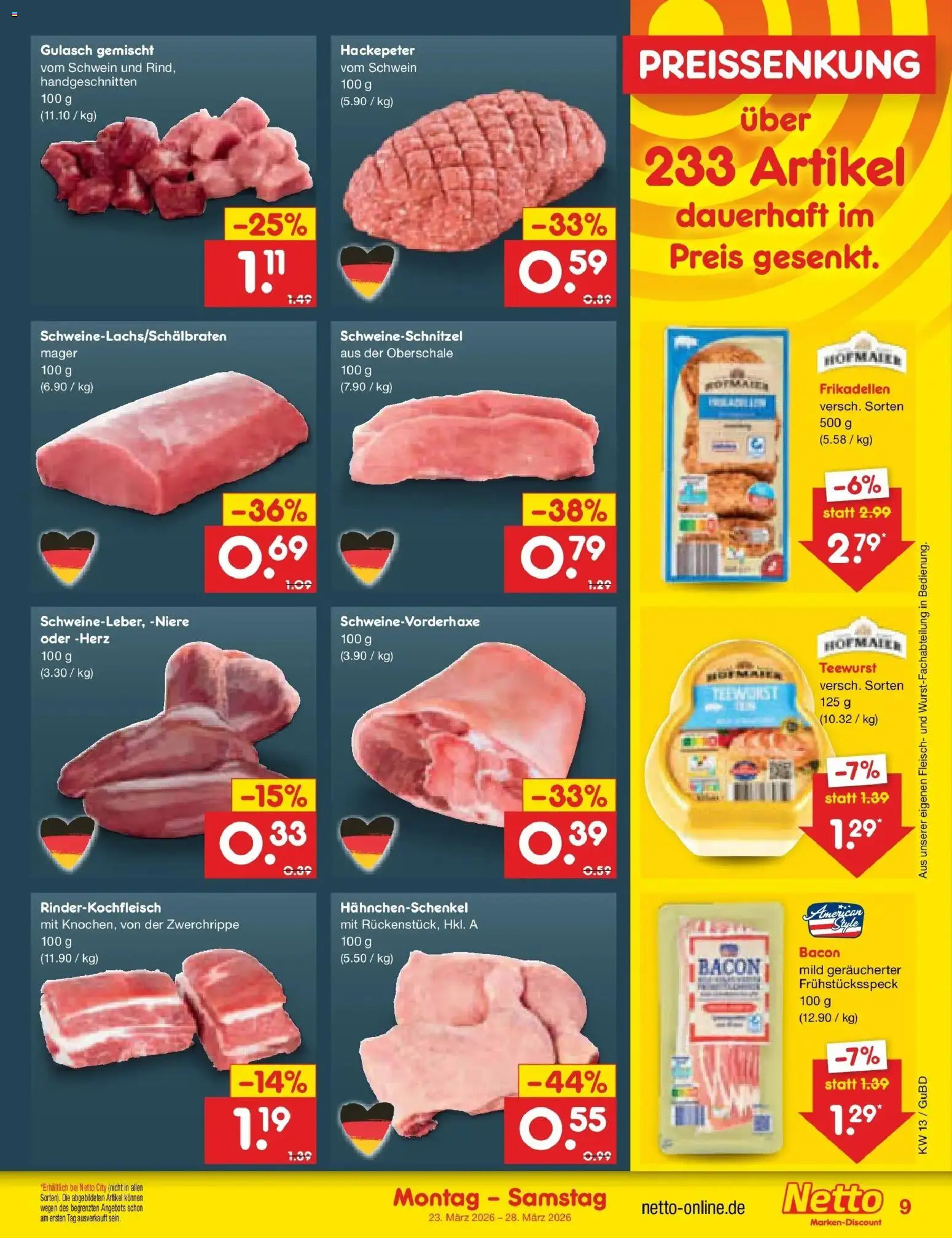 Netto Marken-Discount Prospekt Augustusburg	 – gültig ab 23.03.2026 | Seite: 9 | Produkte: Hahnchenschenkel, Gulasch, Fleisch