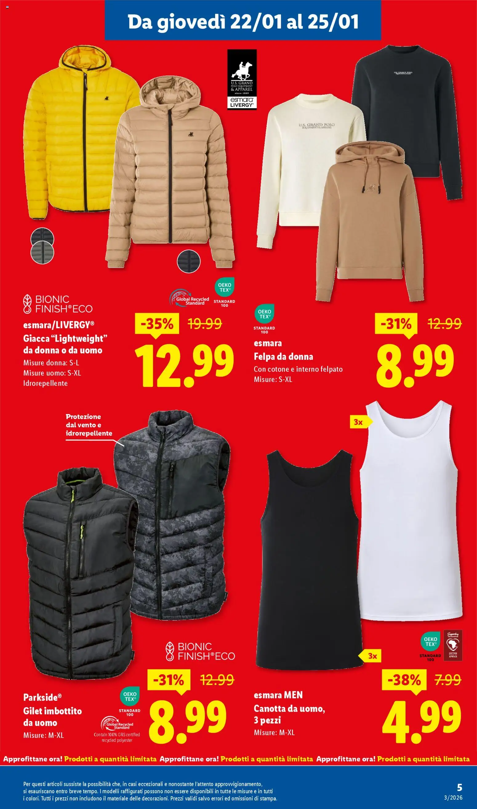 Volantino Lidl del 22.01.2026 | Pagina: 5 | Prodotti: Canotta, Top, Gilet, Polo