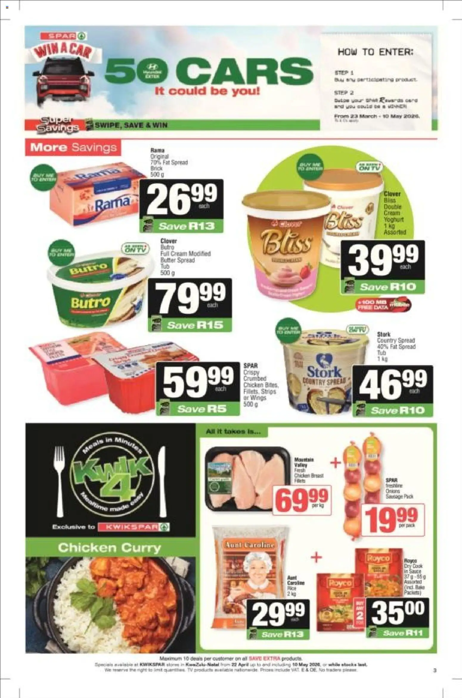 New KWIKSPAR catalogue – valid from 22.04.2026 | Page: 3 | Products: Data, Butter, Chicken, Fat spread