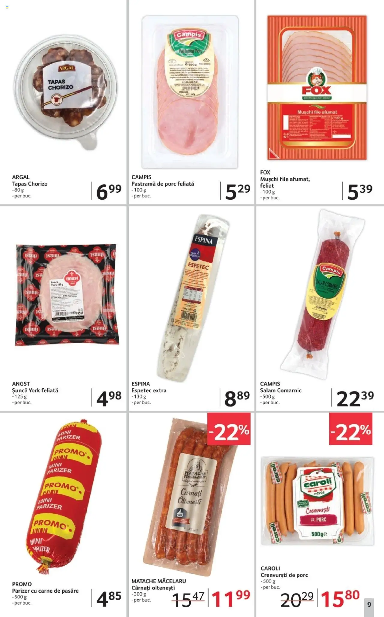 Noul catalog Selgros – valabil de la 03.10.2025 | Pagină: 9 | Produse: Salam, Șuncă, Parizer, Cârnați
